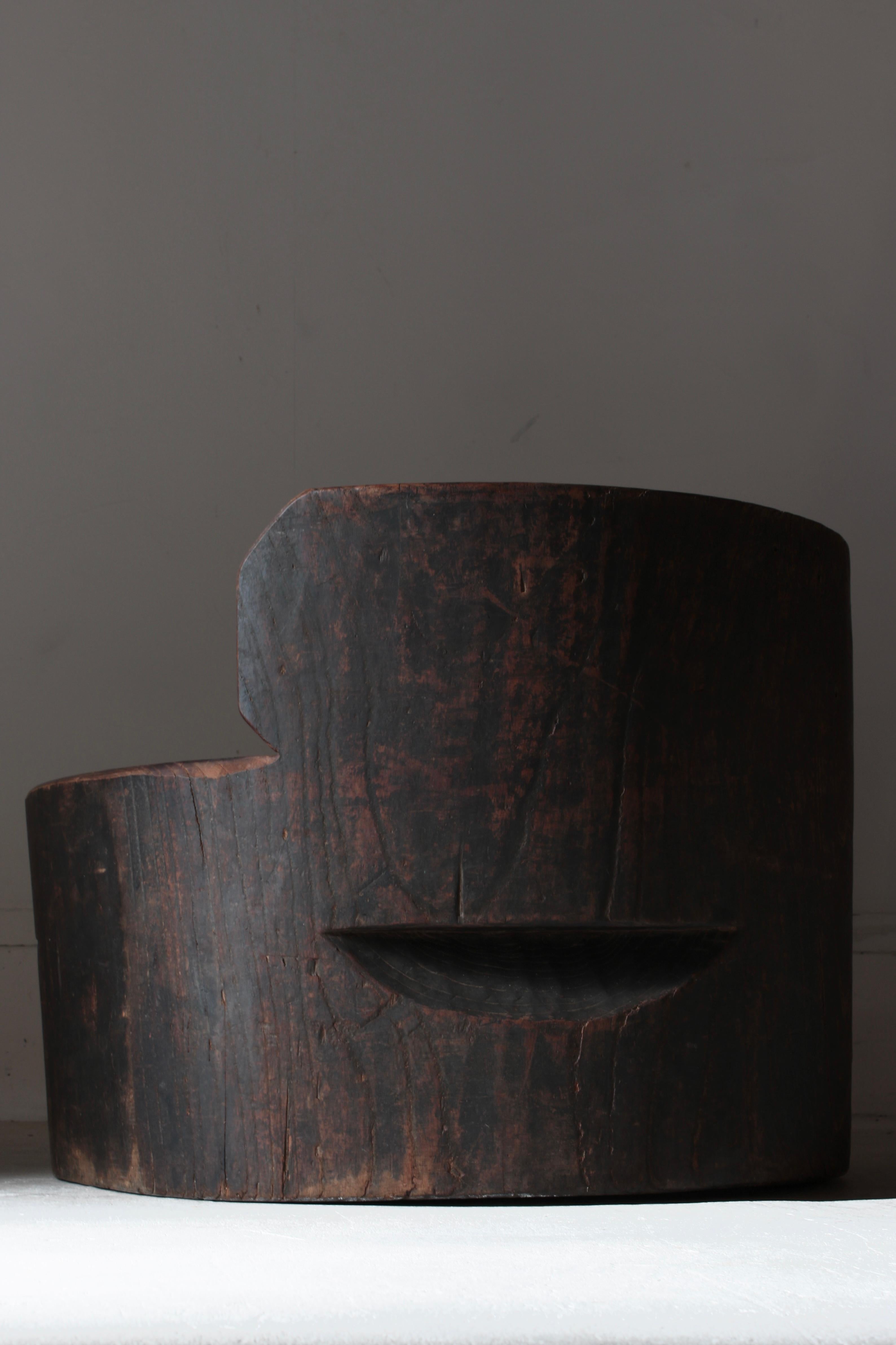 Woodwork Japanese Antique Black ArmChair / Wabi-sabi Rustic For Sale