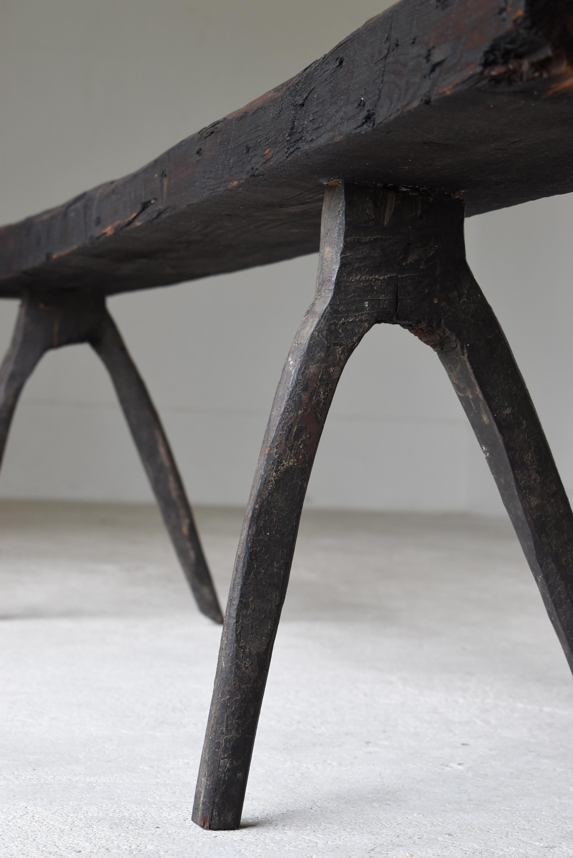 Japanese Antique Black Bench 1860s-1900s / Primitive Long Chairs Wabi Sabi 6