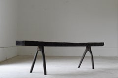 Japanese Antique Black Bench 1860s-1900s / Primitive Long Chairs Wabi Sabi