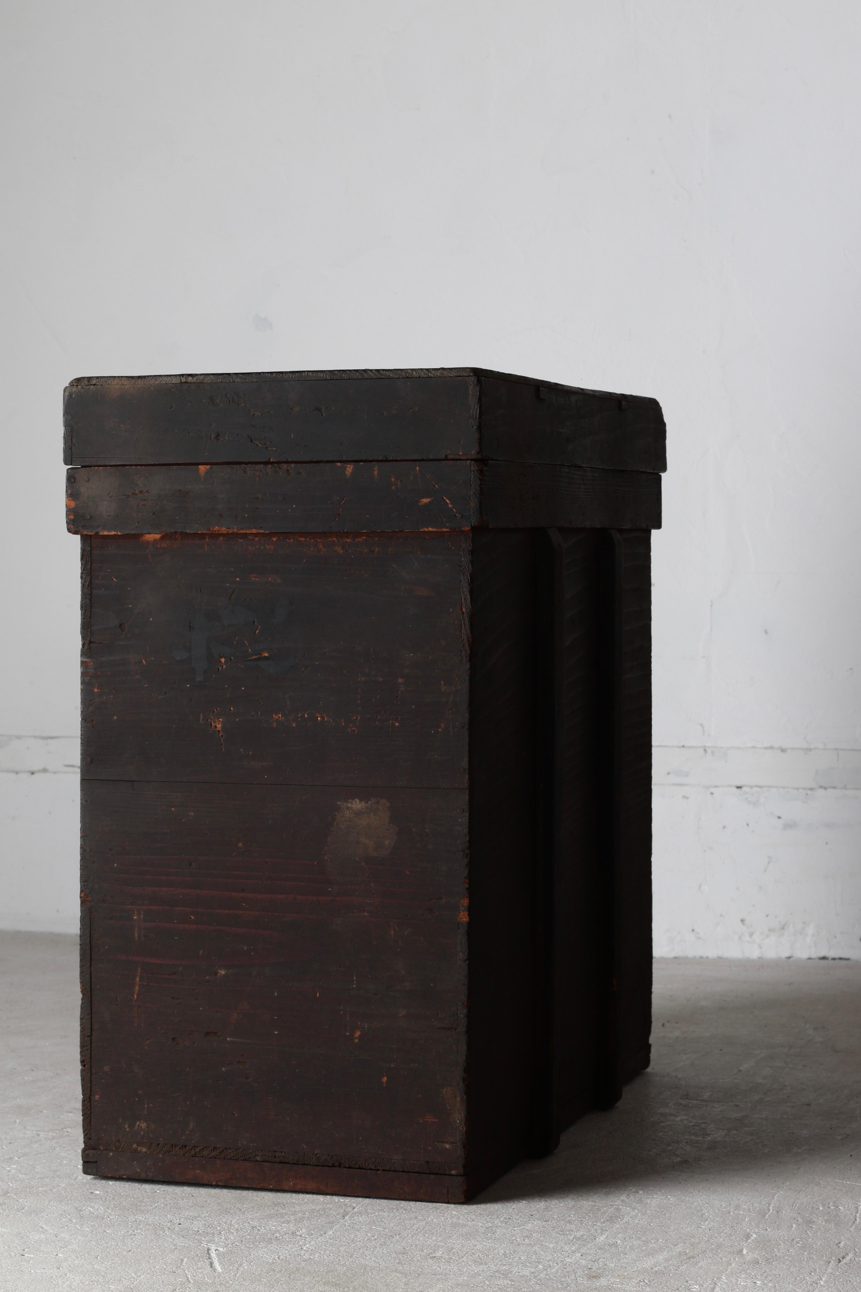 Wood Japanese Antique Black Box / Side Table Exhibition Stand / 1868-1912s/ Wabi-sabi For Sale