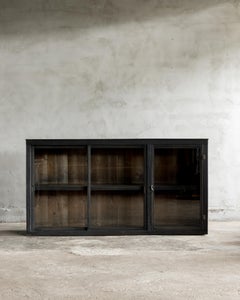 Japanese Antique Black Cabinet with Glass Doors, Taisho Era (1912–1926)