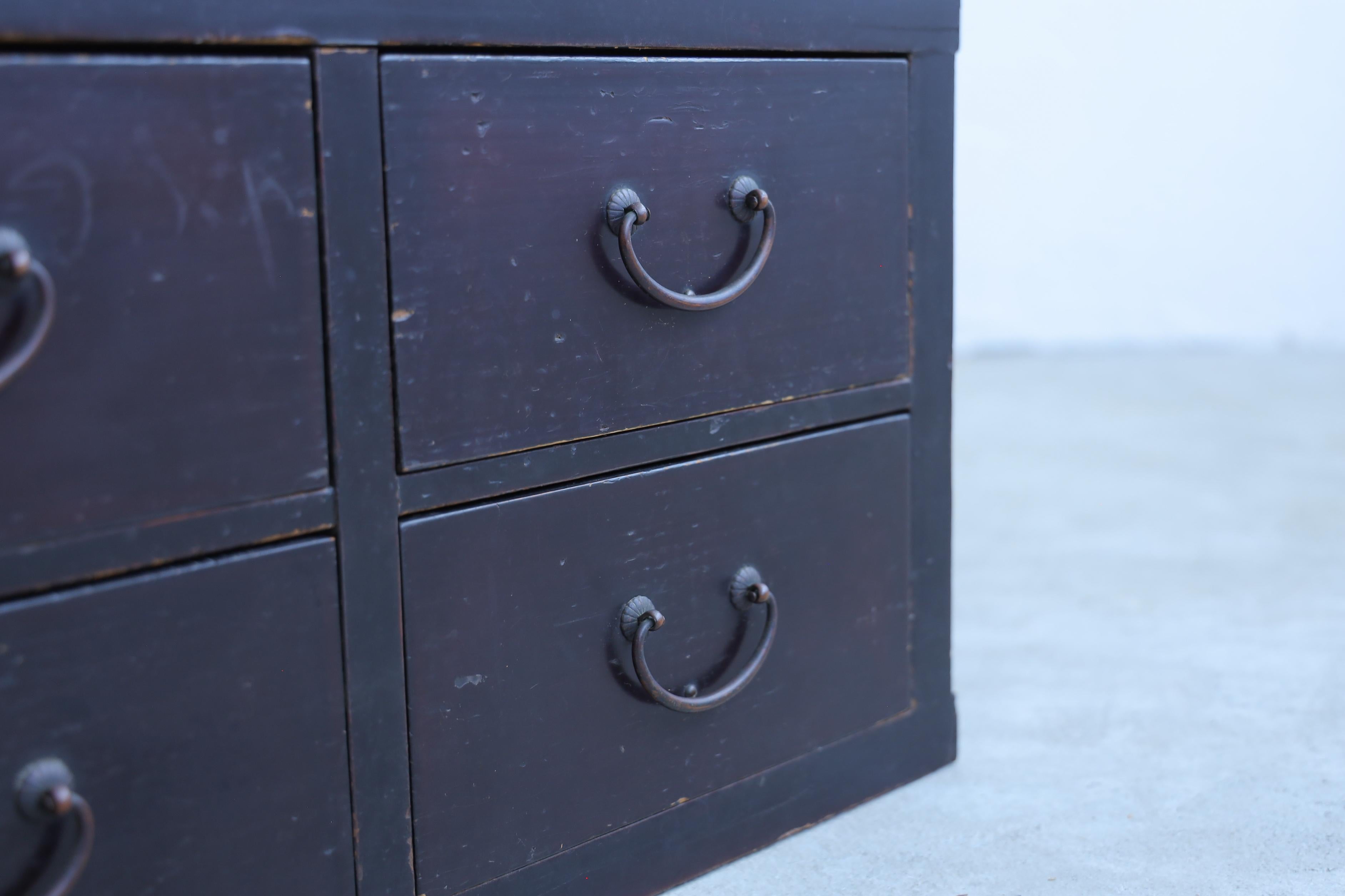 Hand-Crafted Japanese Antique Black Cabinets, Wabi-Sabi, Early 20th Century For Sale