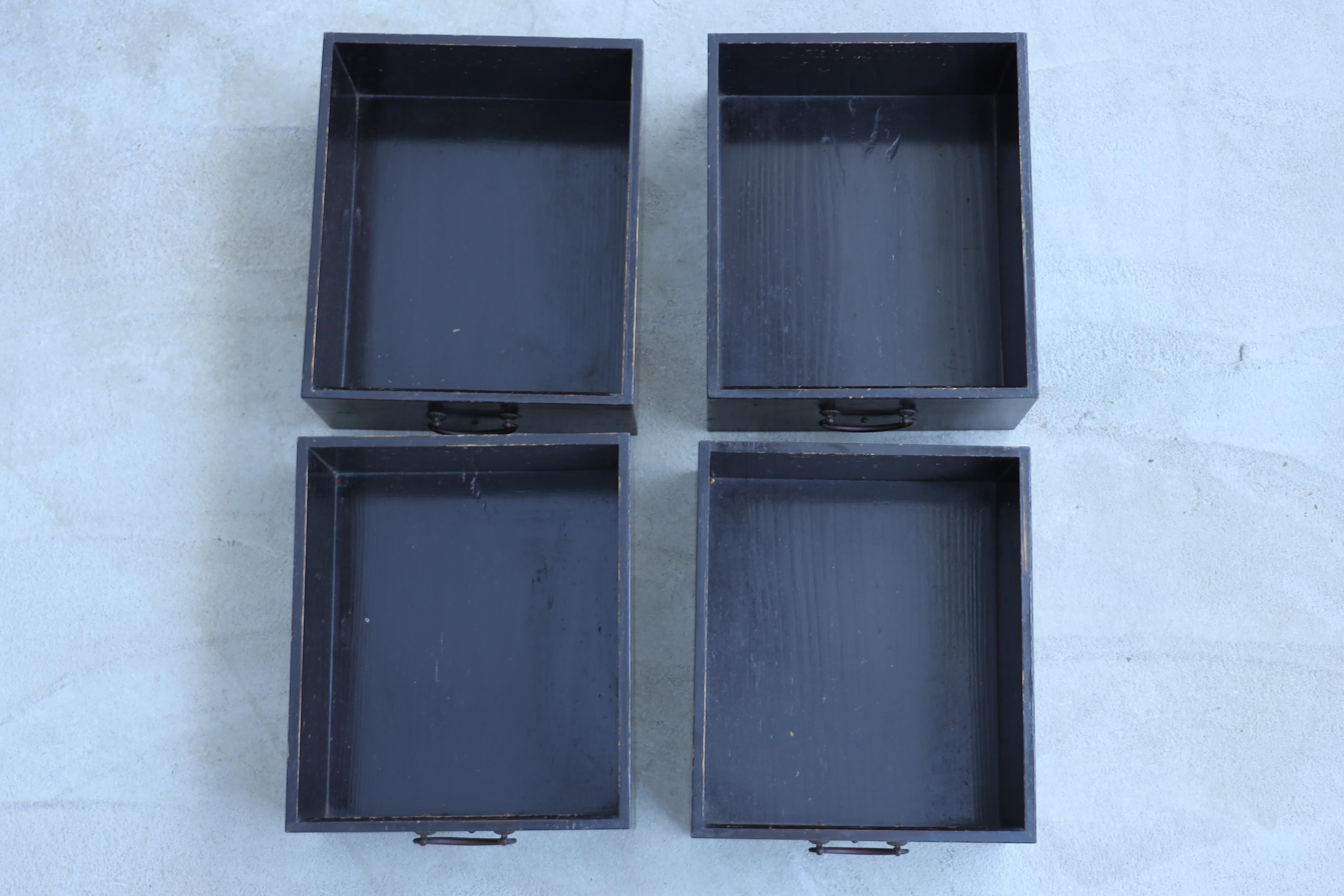 Japanese Antique Black Cabinets, Wabi-Sabi, Early 20th Century In Good Condition For Sale In Katori-Shi, 12