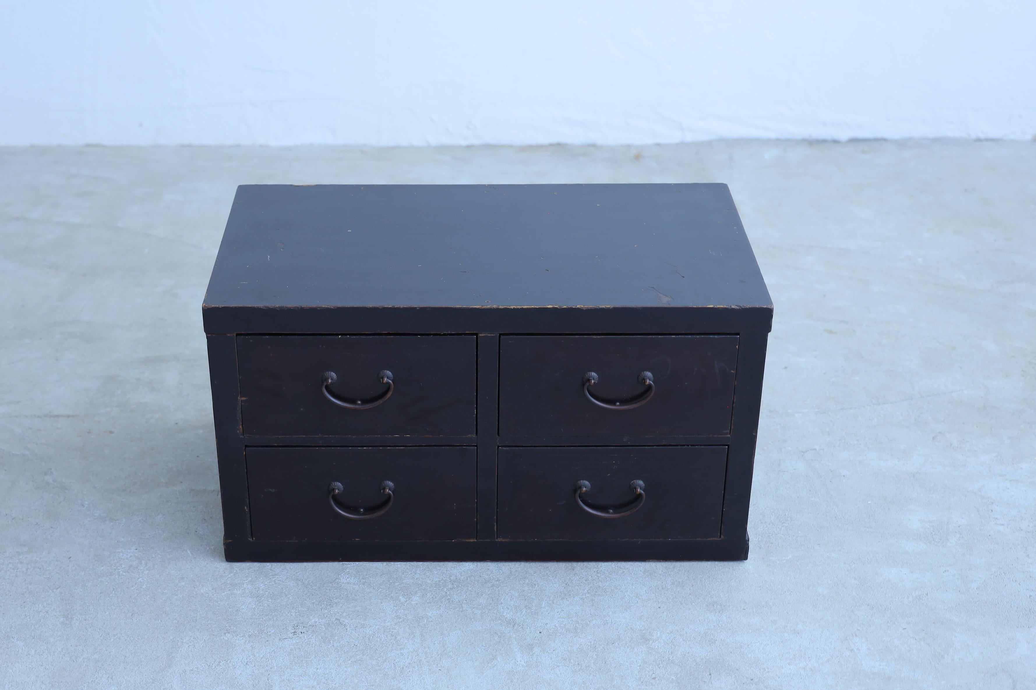 Wood Japanese Antique Black Cabinets, Wabi-Sabi, Early 20th Century For Sale