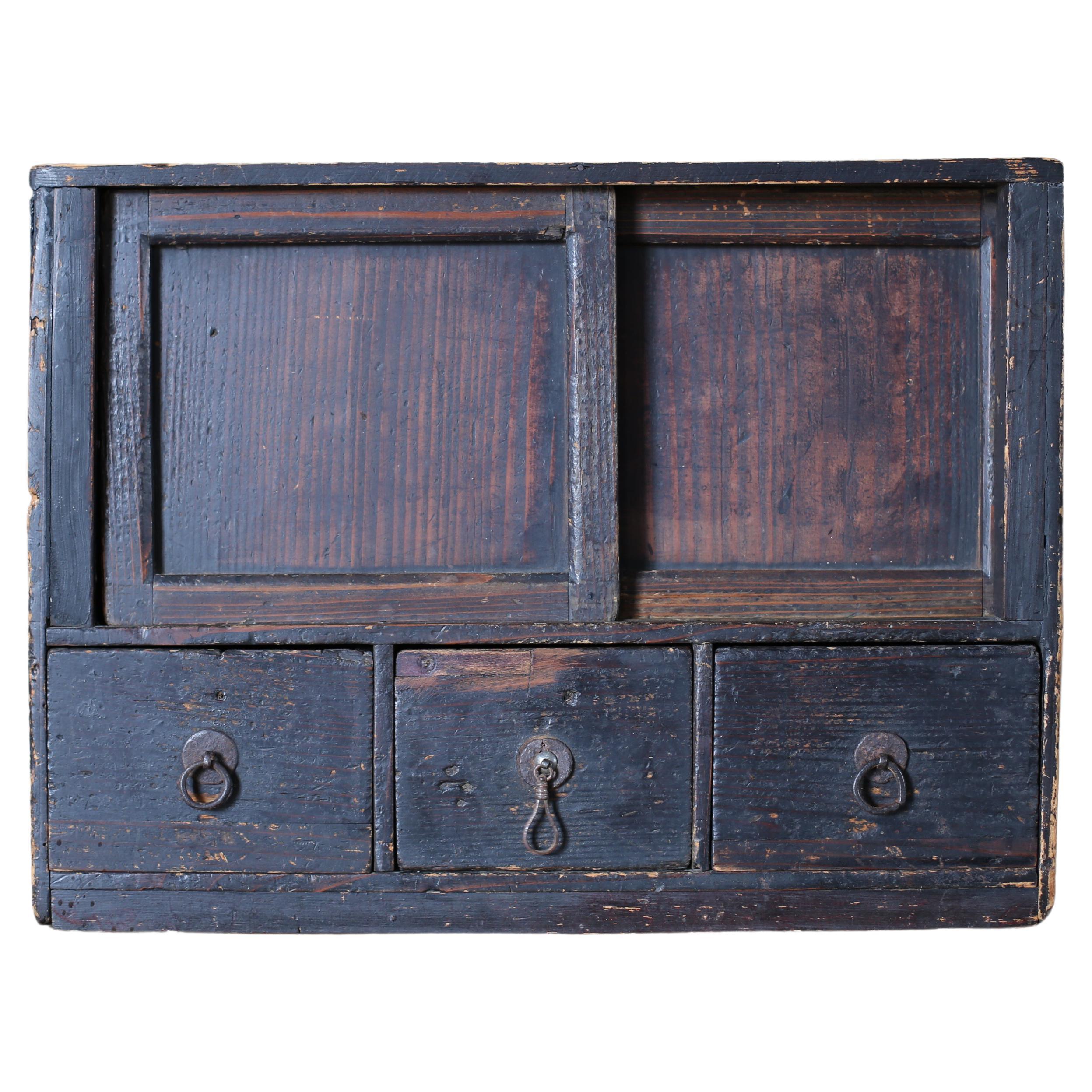 Japanese Antique Black Chests of Drawers, 1800s-1860s / with Sliding Door For Sale