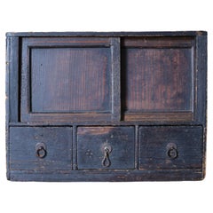 Japanese Used Black Chests of Drawers, 1800s-1860s / with Sliding Door