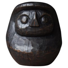 Japanese Antique Black Daruma 1900s-1940s / Sculpture Wabi Sabi