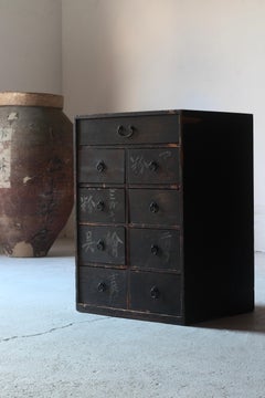 Japanese Antique Black Drawer /1839s Edo Period / Cabinet Storage WabiSabi