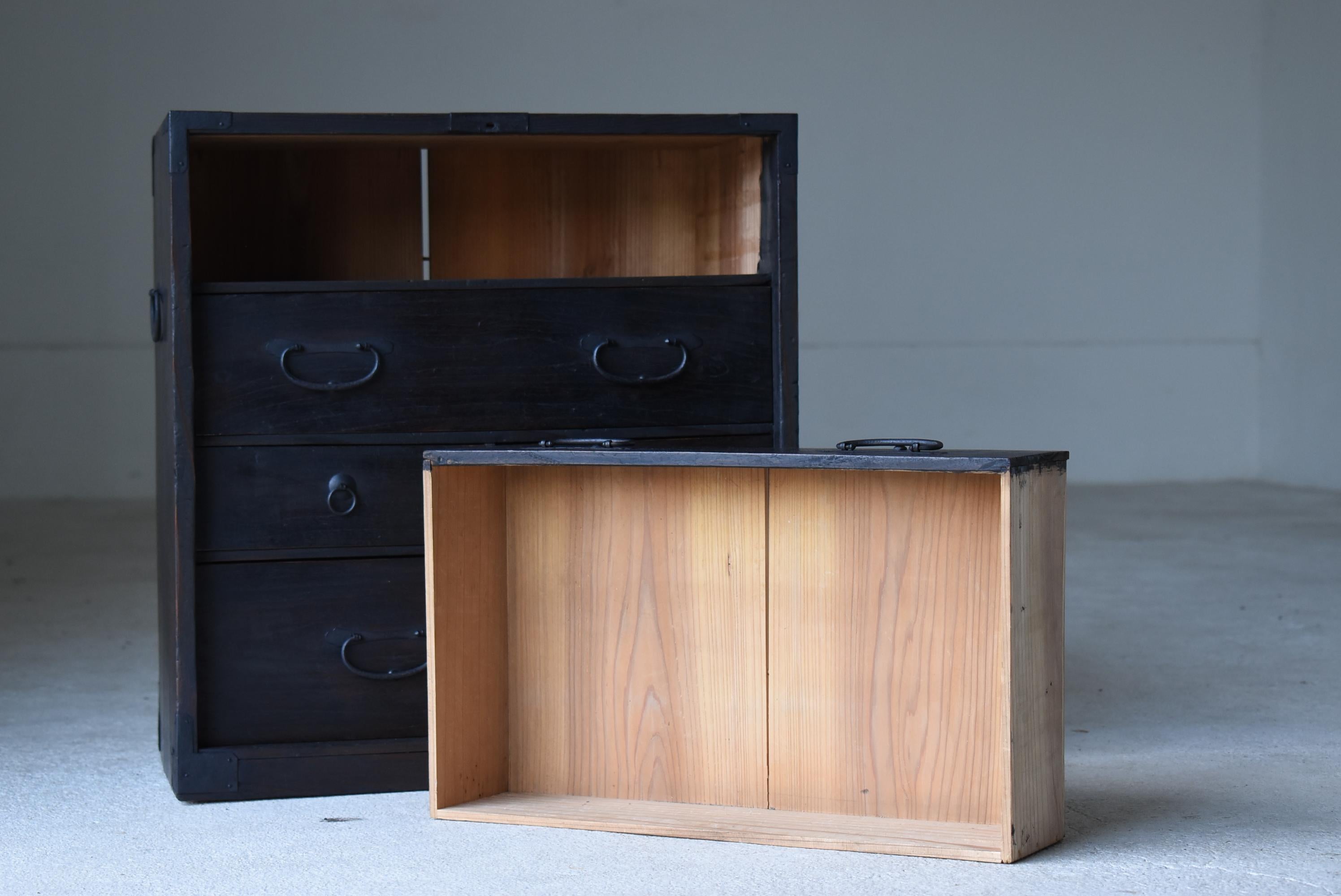 Japanese Antique Black Drawer 1860s-1900s / Chests of Drawers Tansu Wabi Sabi 5