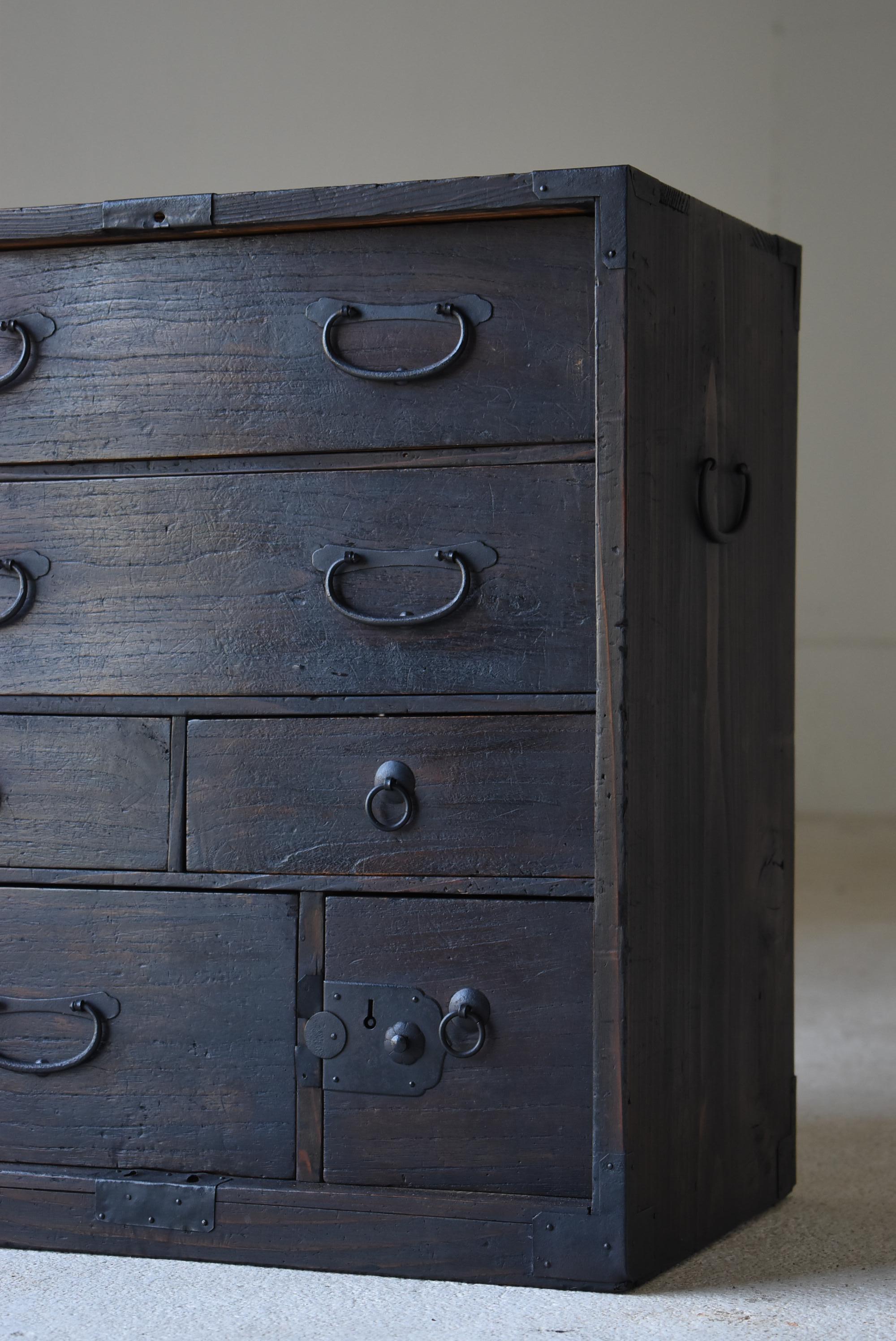 20th Century Japanese Antique Black Drawer 1860s-1900s / Chests of Drawers Tansu Wabi Sabi
