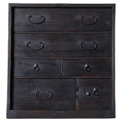 Japanese Antique Black Drawer 1860s-1900s / Chests of Drawers Tansu Wabi Sabi