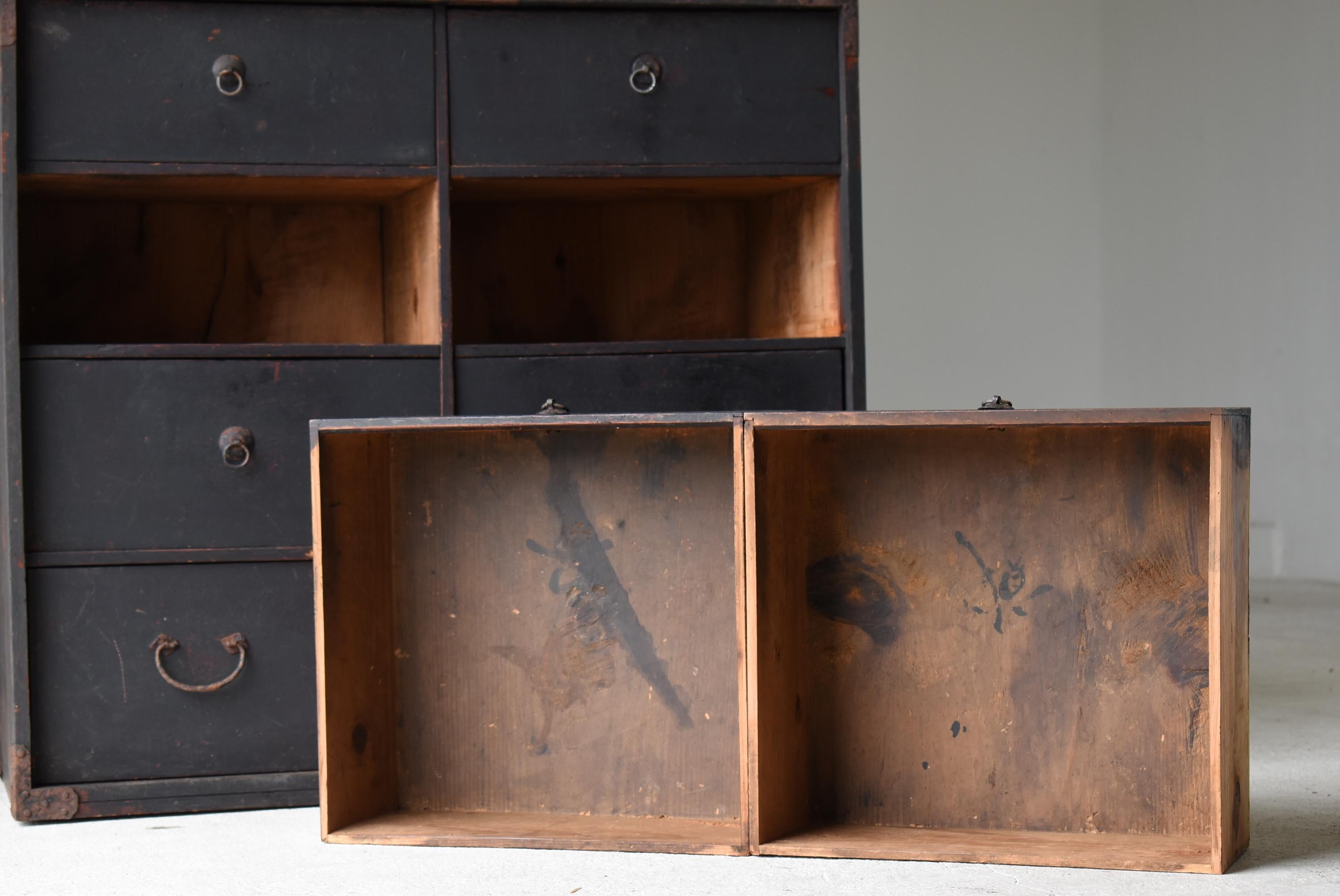 Japanese Antique Black Drawer 1860s-1900s / Mingei Wabi Sabi Tansu Cabinet 8