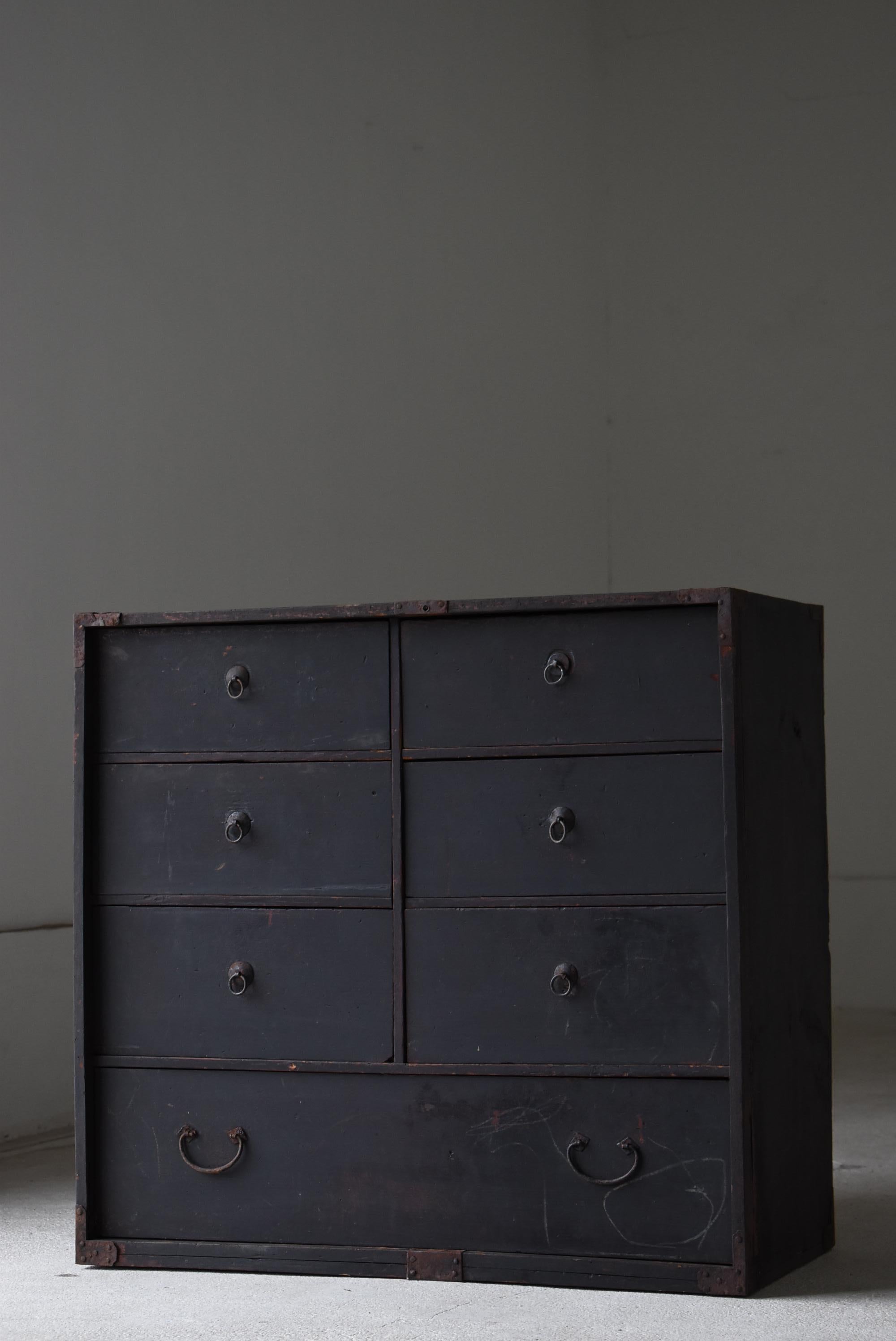 Meiji Japanese Antique Black Drawer 1860s-1900s / Mingei Wabi Sabi Tansu Cabinet