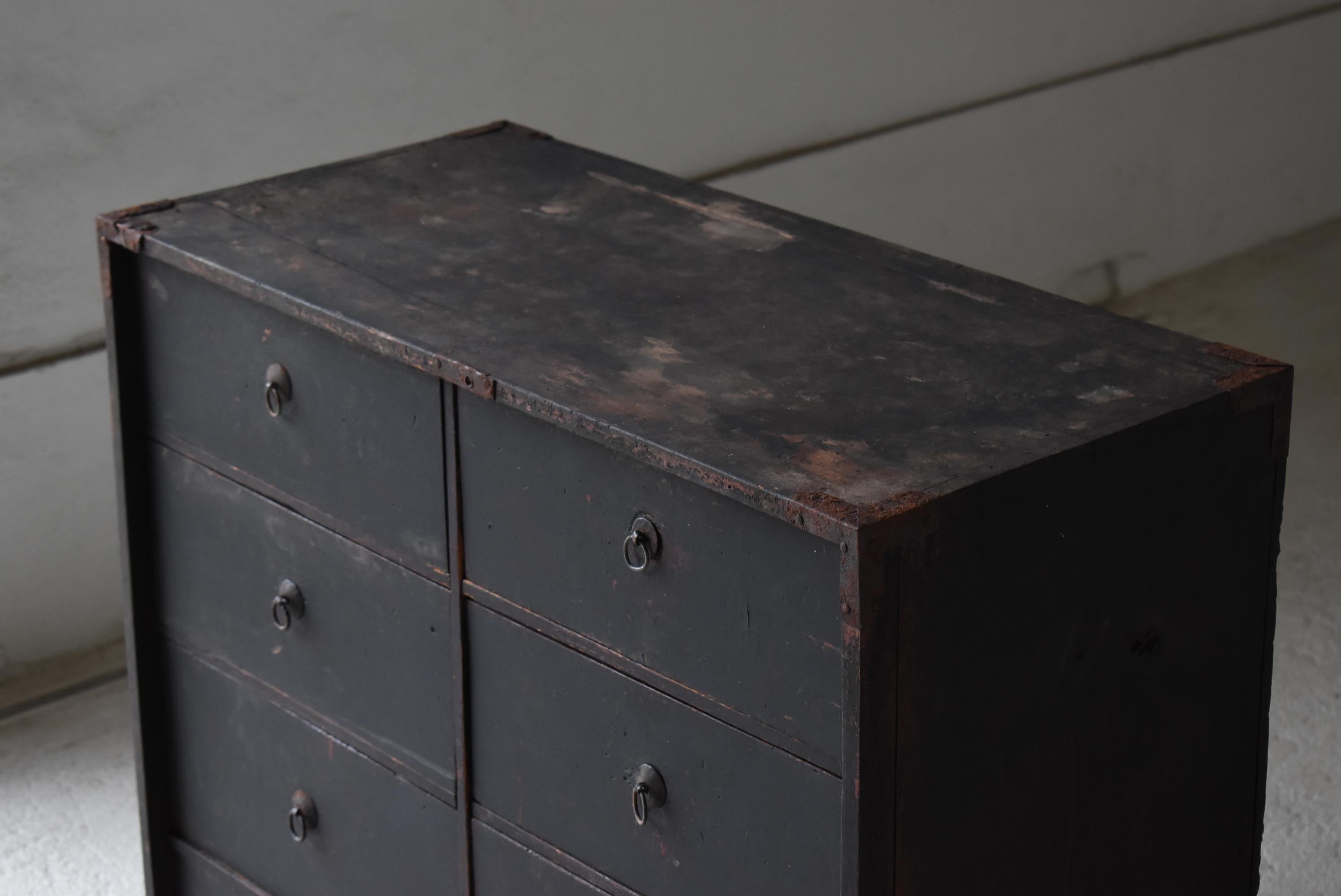 Japanned Japanese Antique Black Drawer 1860s-1900s / Mingei Wabi Sabi Tansu Cabinet