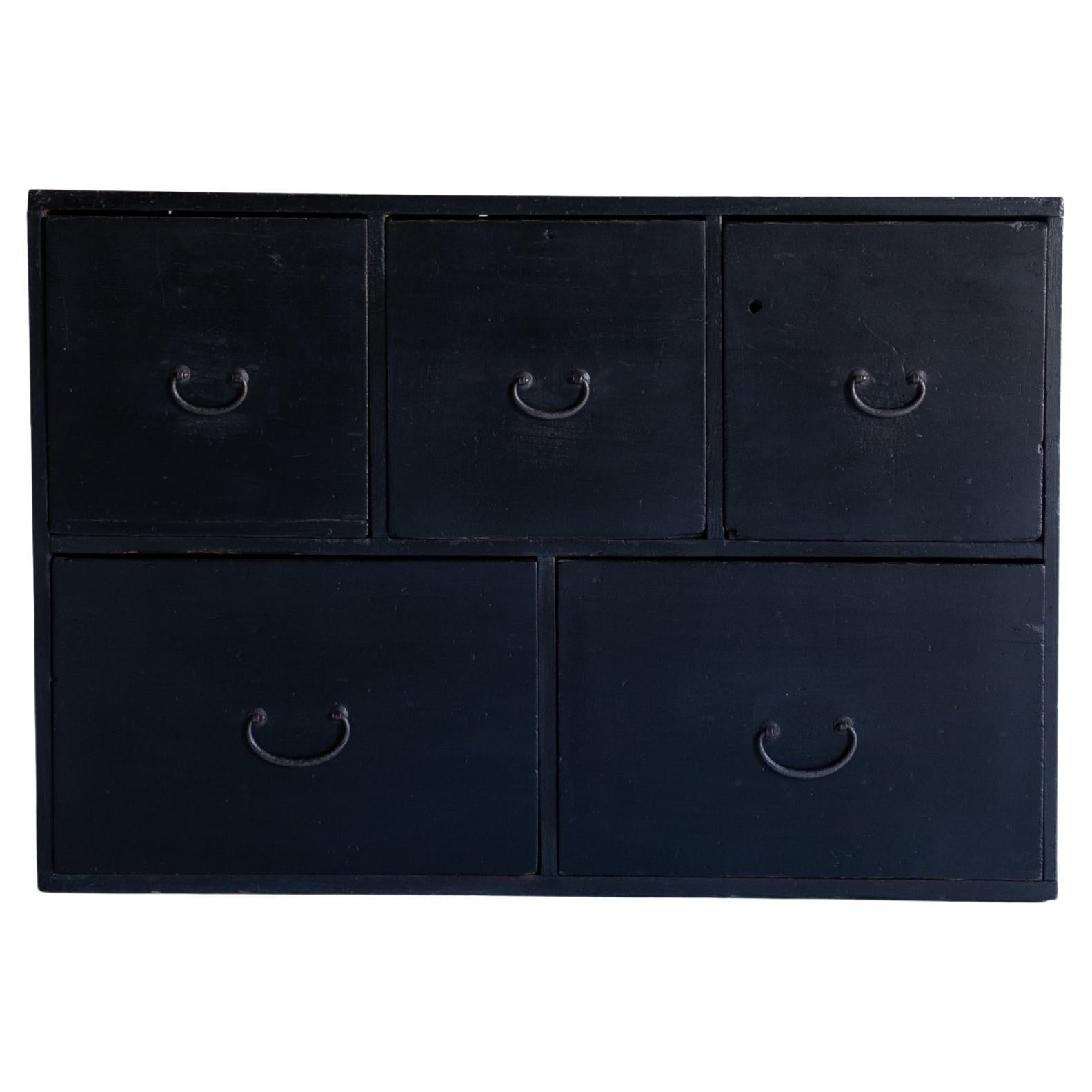 Tiroir noir ancien japonais 1860s-1900s / Storage Tansu Wabi Sabi