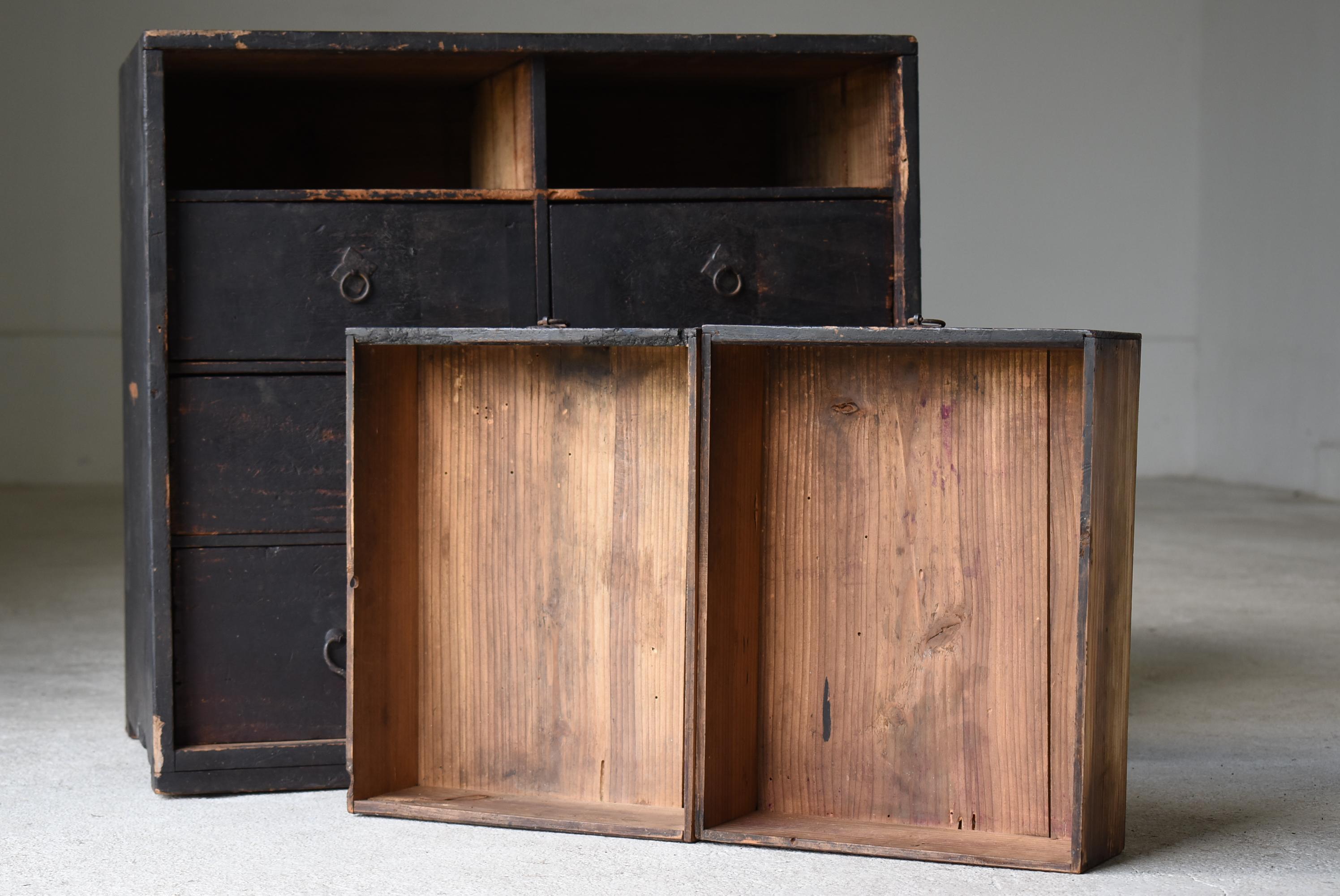 Japanese Antique Black Drawer 1860s-1900s / Tansu Storage Cabinet Wabi Sabi 6