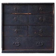 Japanese Antique Black Drawer 1860s-1900s / Tansu Storage Cabinet Wabi Sabi