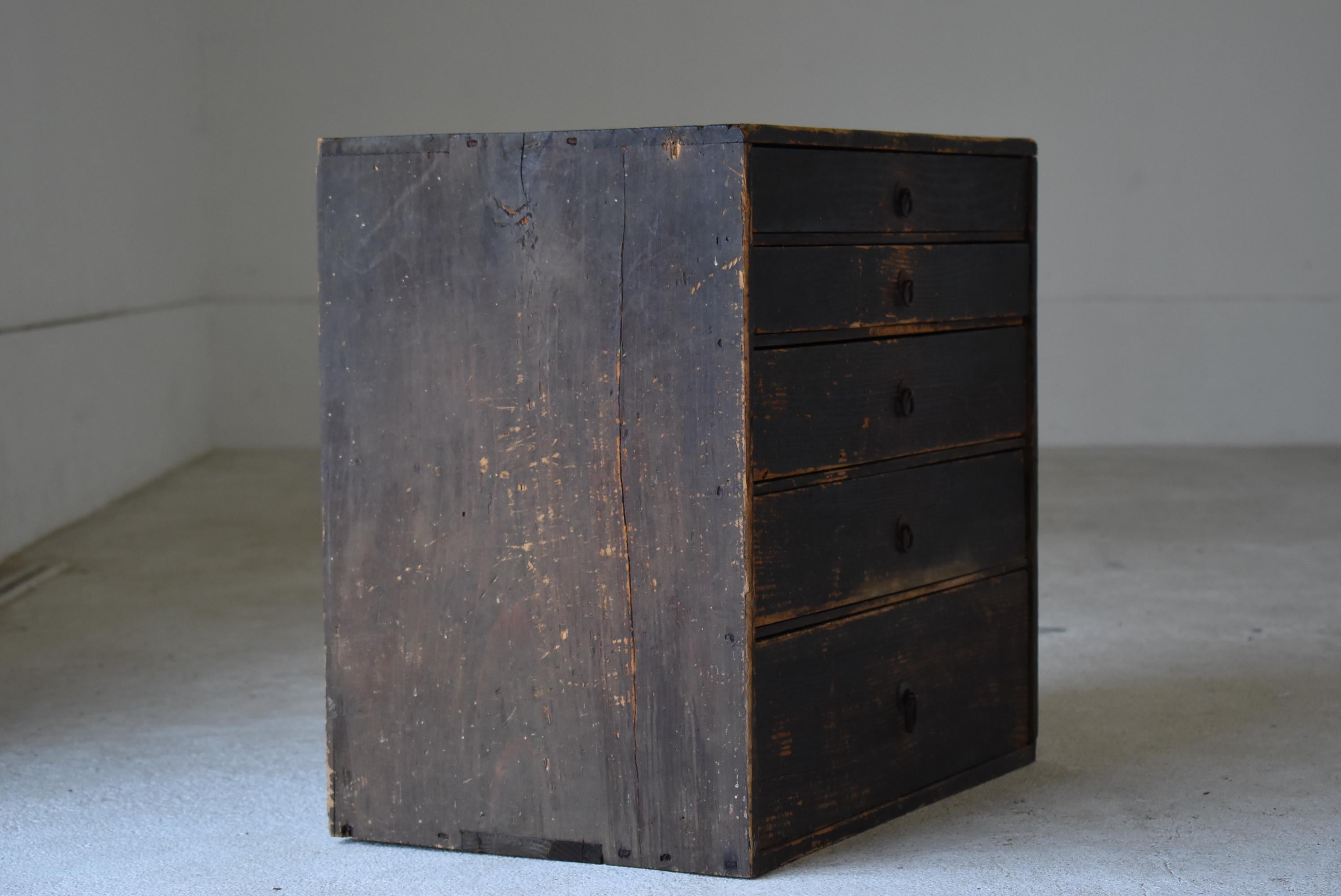 Japanese Antique Black Drawer 1860s-1900s /Tansu Storage Mingei Cabinet Wabisabi 4