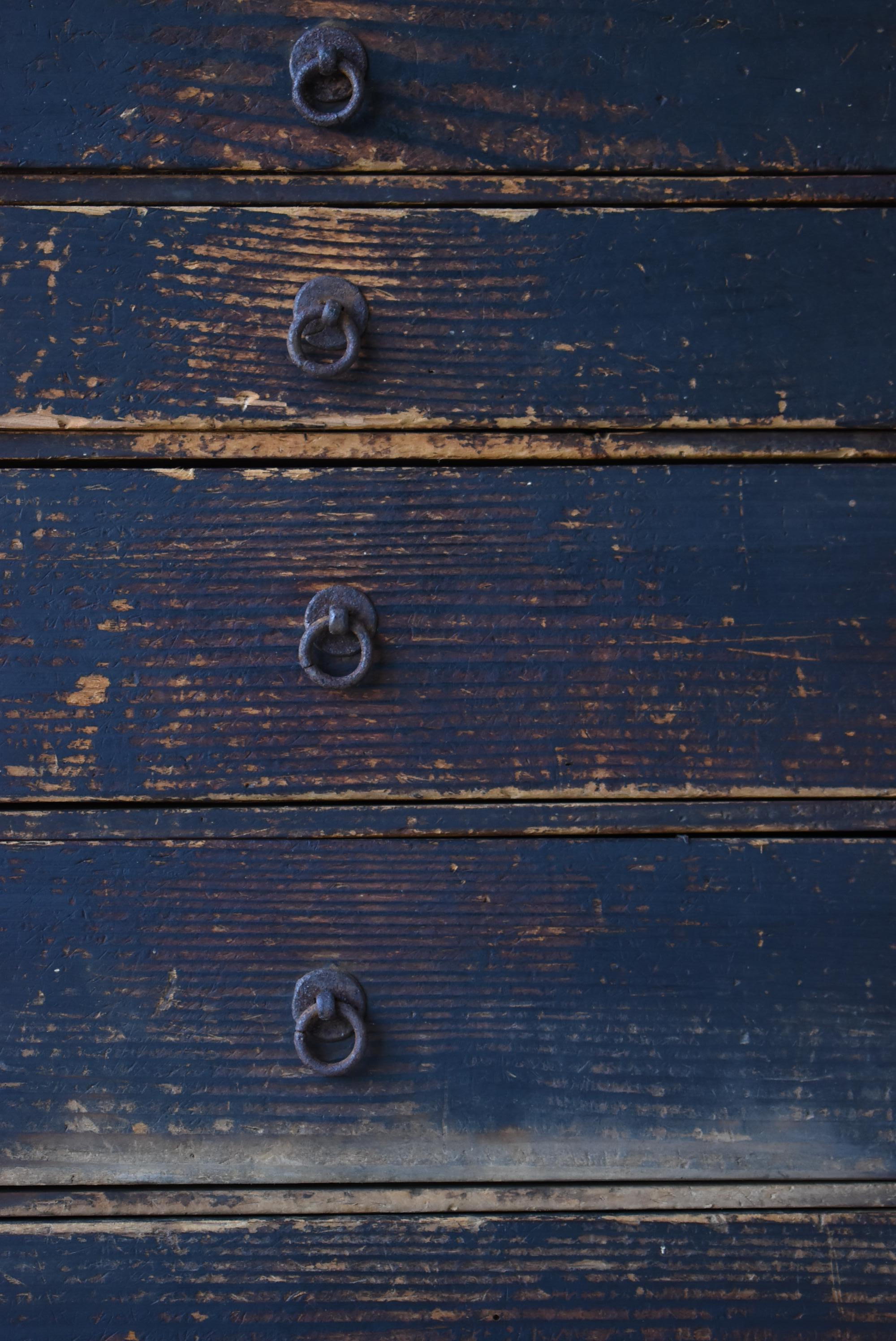 Japanese Antique Black Drawer 1860s-1900s /Tansu Storage Mingei Cabinet Wabisabi In Good Condition In Sammu-shi, Chiba