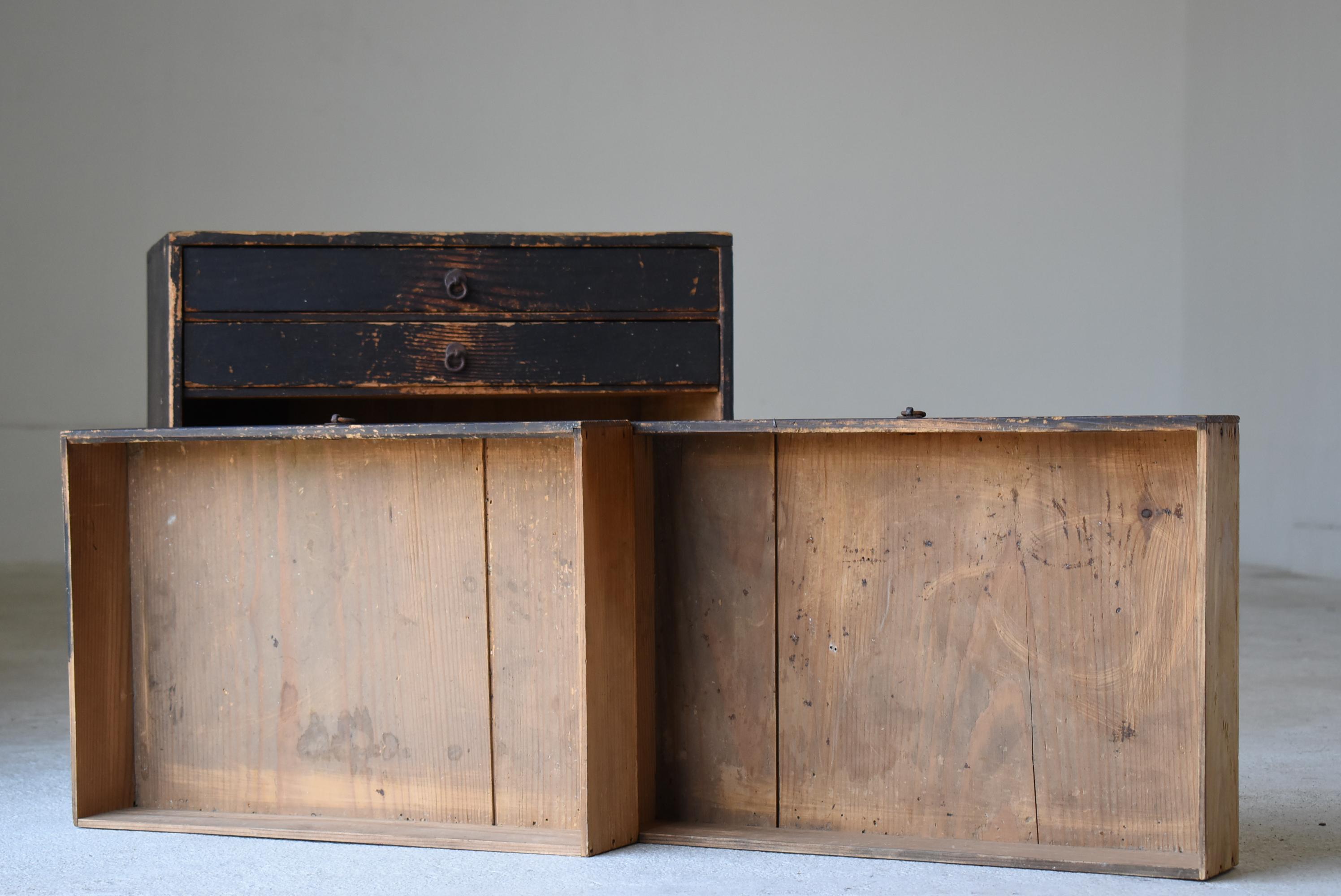 Japanese Antique Black Drawer 1860s-1900s /Tansu Storage Mingei Cabinet Wabisabi 2