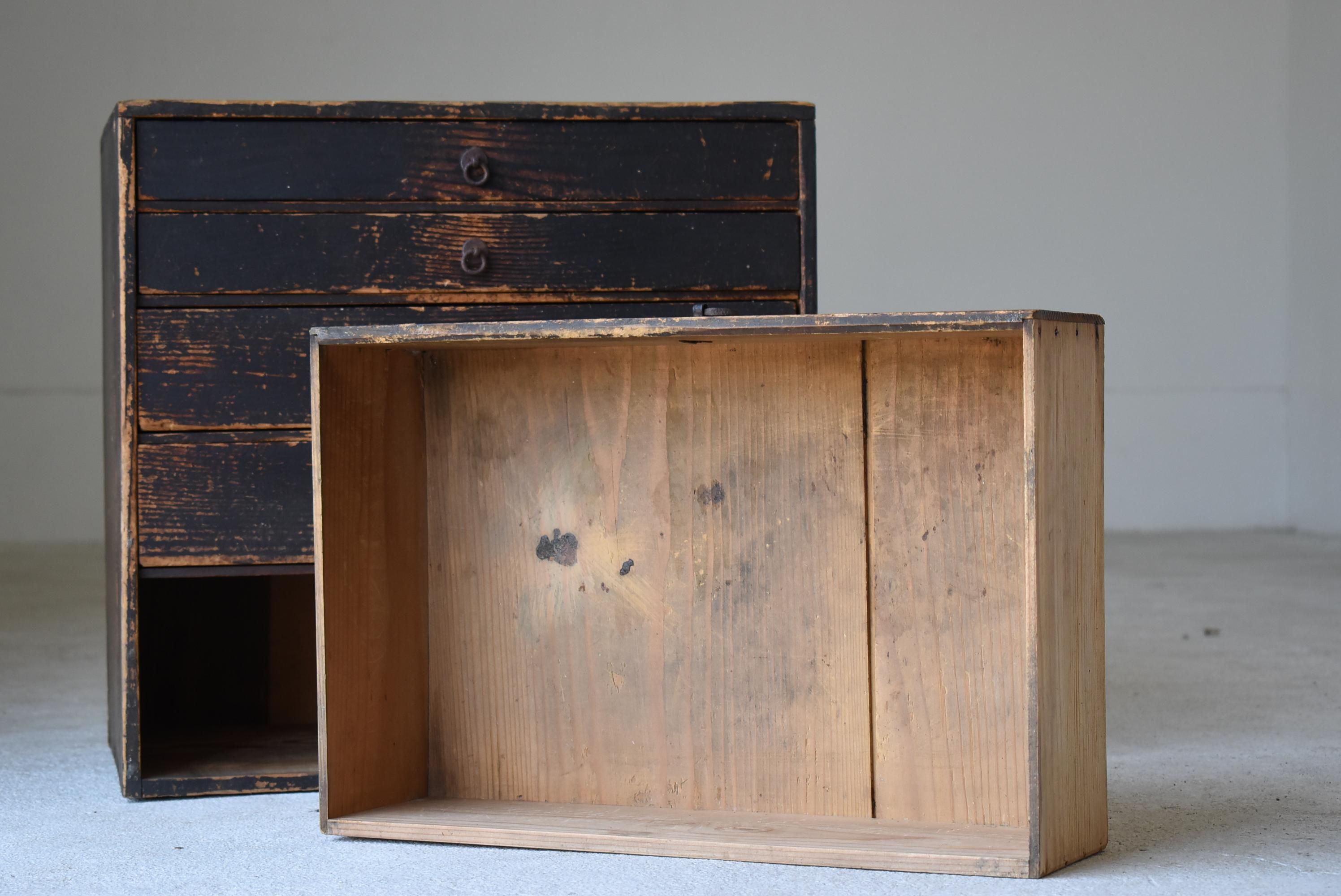 Japanese Antique Black Drawer 1860s-1900s /Tansu Storage Mingei Cabinet Wabisabi 3