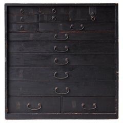 Japanese Antique Black Drawer 1860s-1900s/Tansu Storage Mingei Chests of Drawers