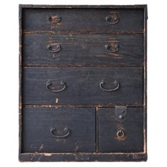 Japanese Antique Black Drawer 1860s-1900s/Tansu Storage Mingei Wabisabi Cabinet