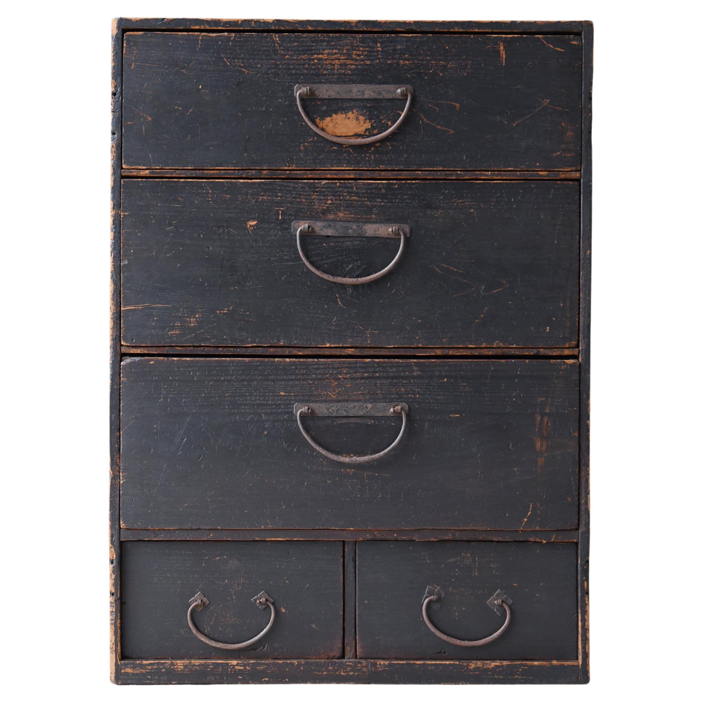 Japanese Antique Black Drawer 1860s-1900s / Tansu Storage Wabi Sabi For Sale