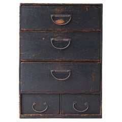 Japanese Used Black Drawer 1860s-1900s / Tansu Storage Wabi Sabi