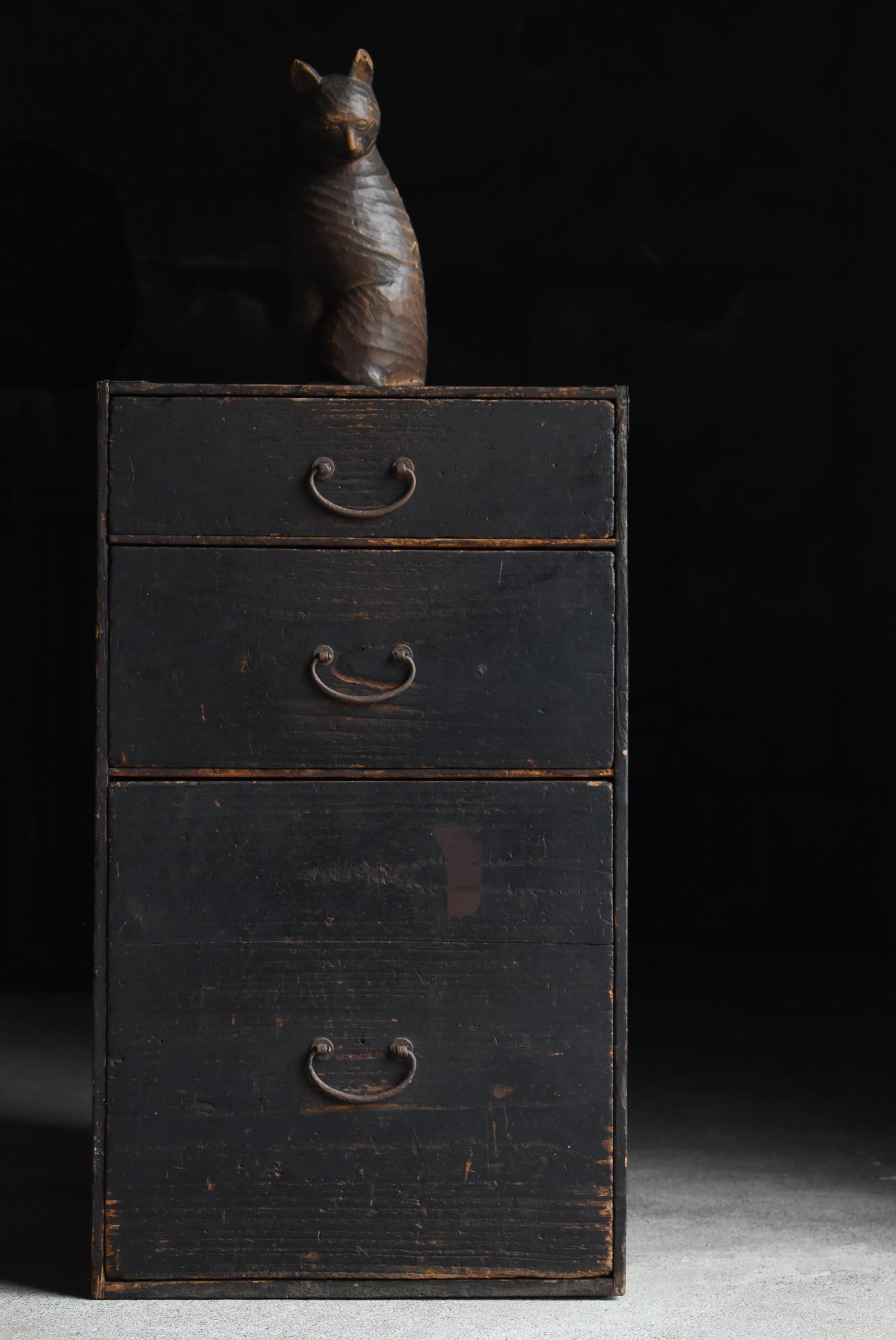 Antike japanische schwarze japanische Schublade 1860er-1900er Jahre / Tansu Aufbewahrung Wabisabi 12
