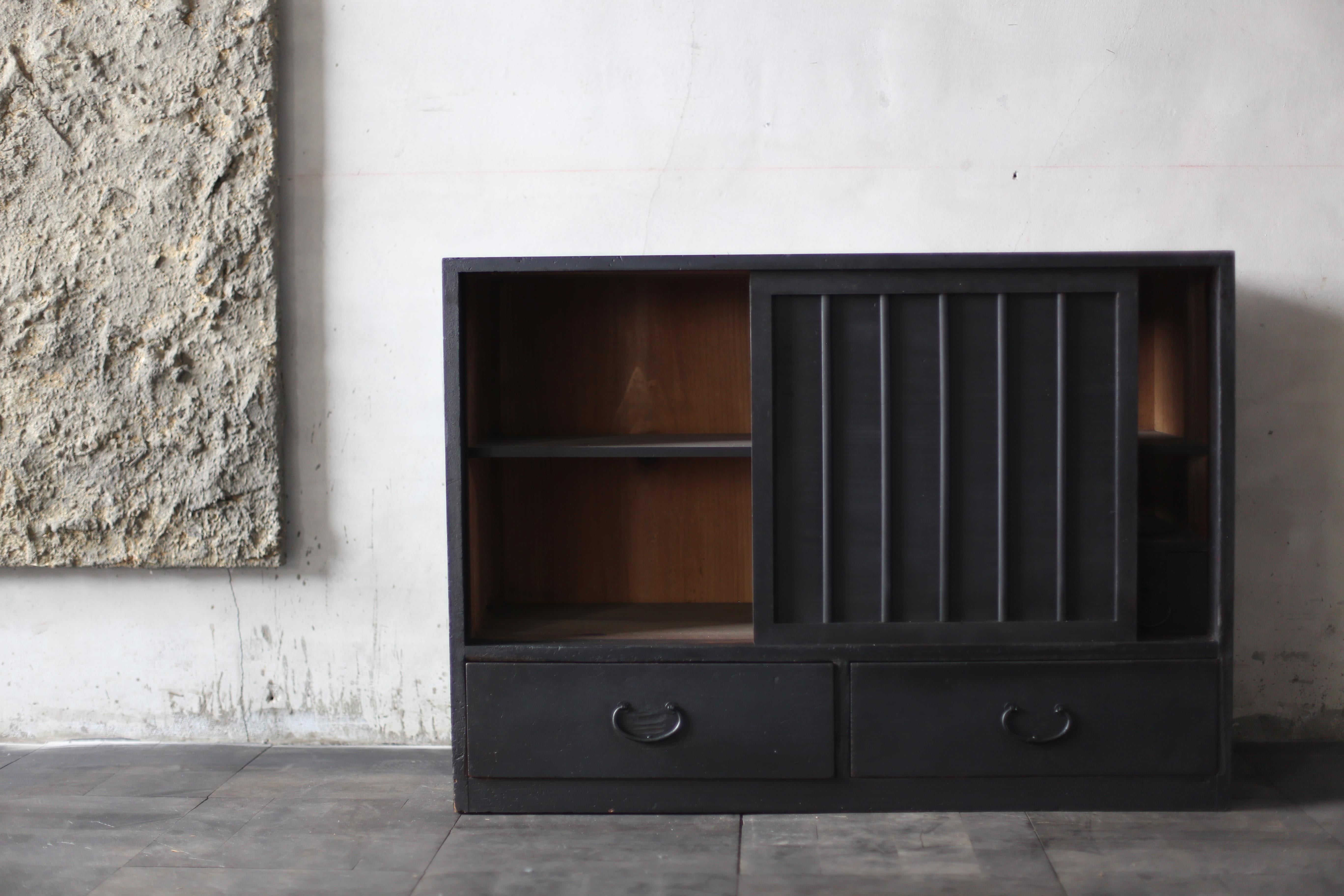 20th Century Japanese Antique Black Drawer 1860s-1900s / Tansu Storage Wabisabi