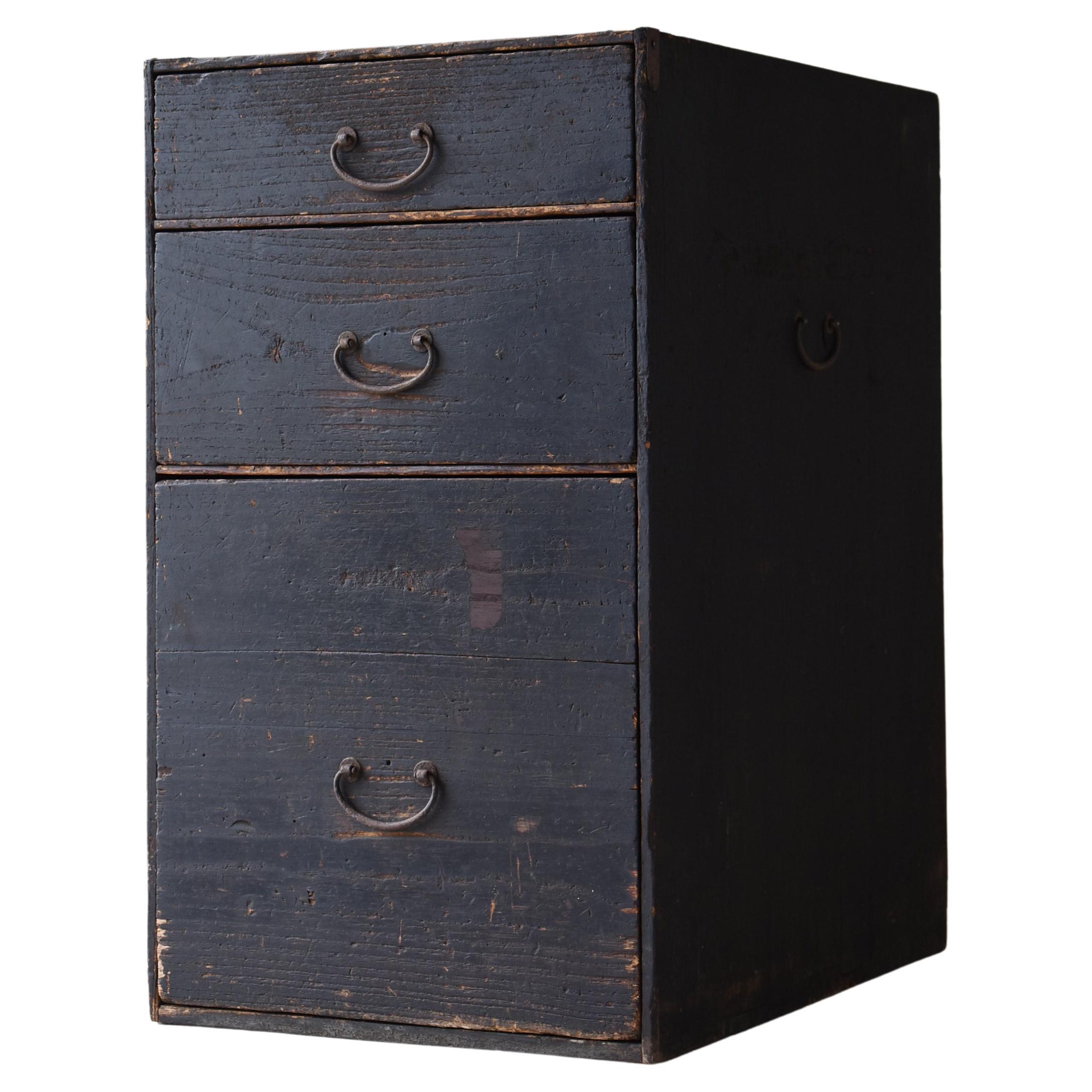 Japanese Antique Black Drawer 1860s-1900s / Tansu Storage Wabisabi