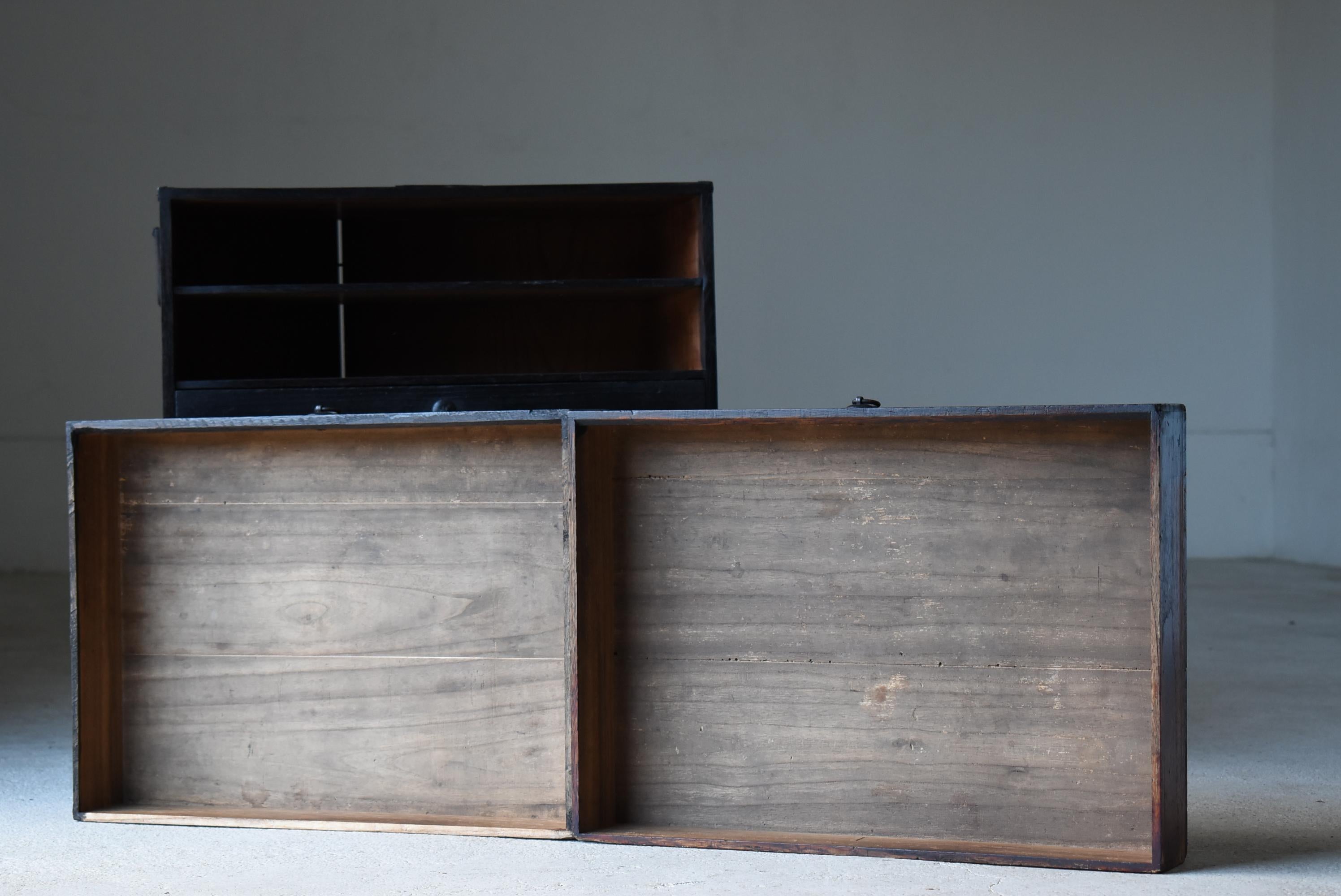 Japanese Antique Black Drawer 1900s-1940s / Tansu Wabi Sabi 3