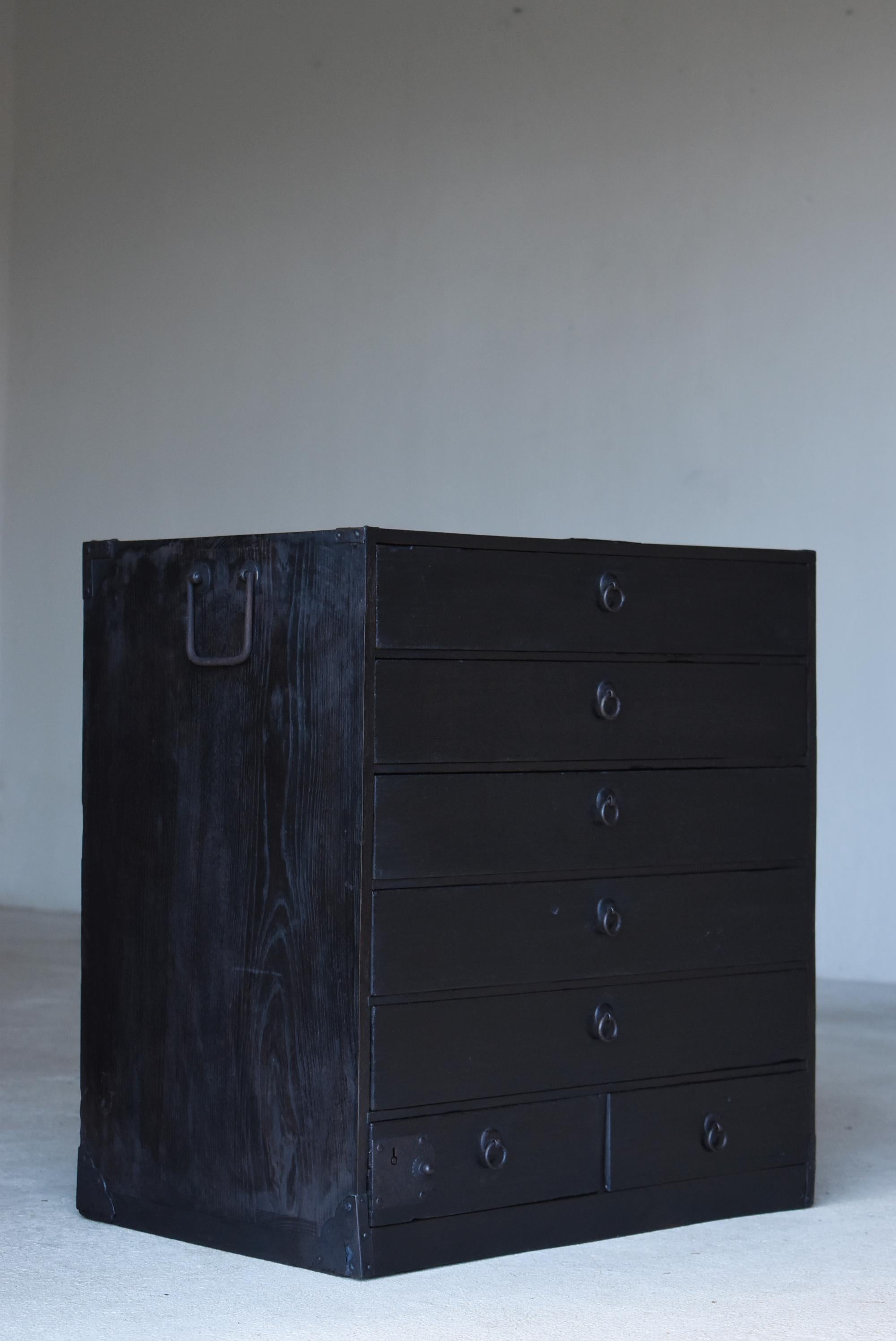 Japanese Antique Black Drawer 1900s-1940s / Tansu Wabi Sabi 4