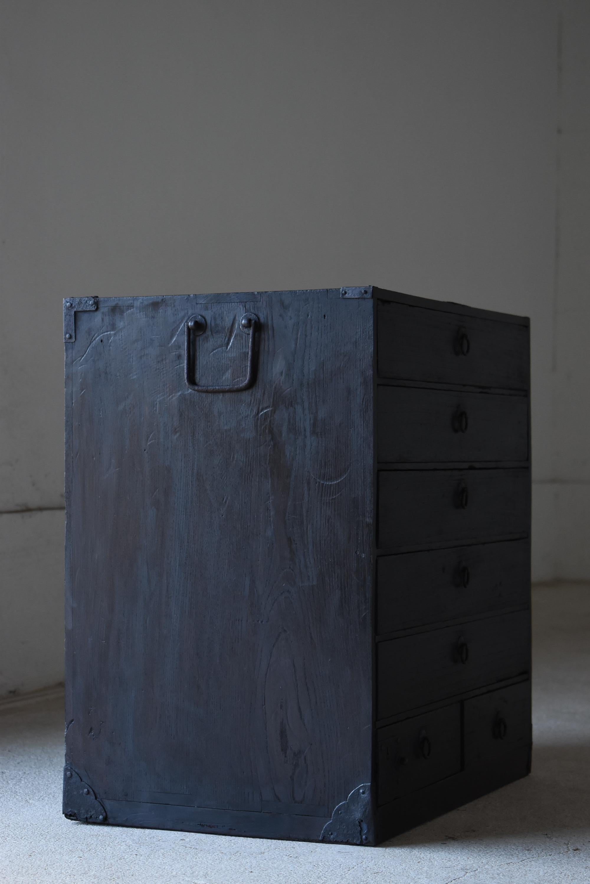 Japanese Antique Black Drawer 1900s-1940s / Tansu Wabi Sabi 5