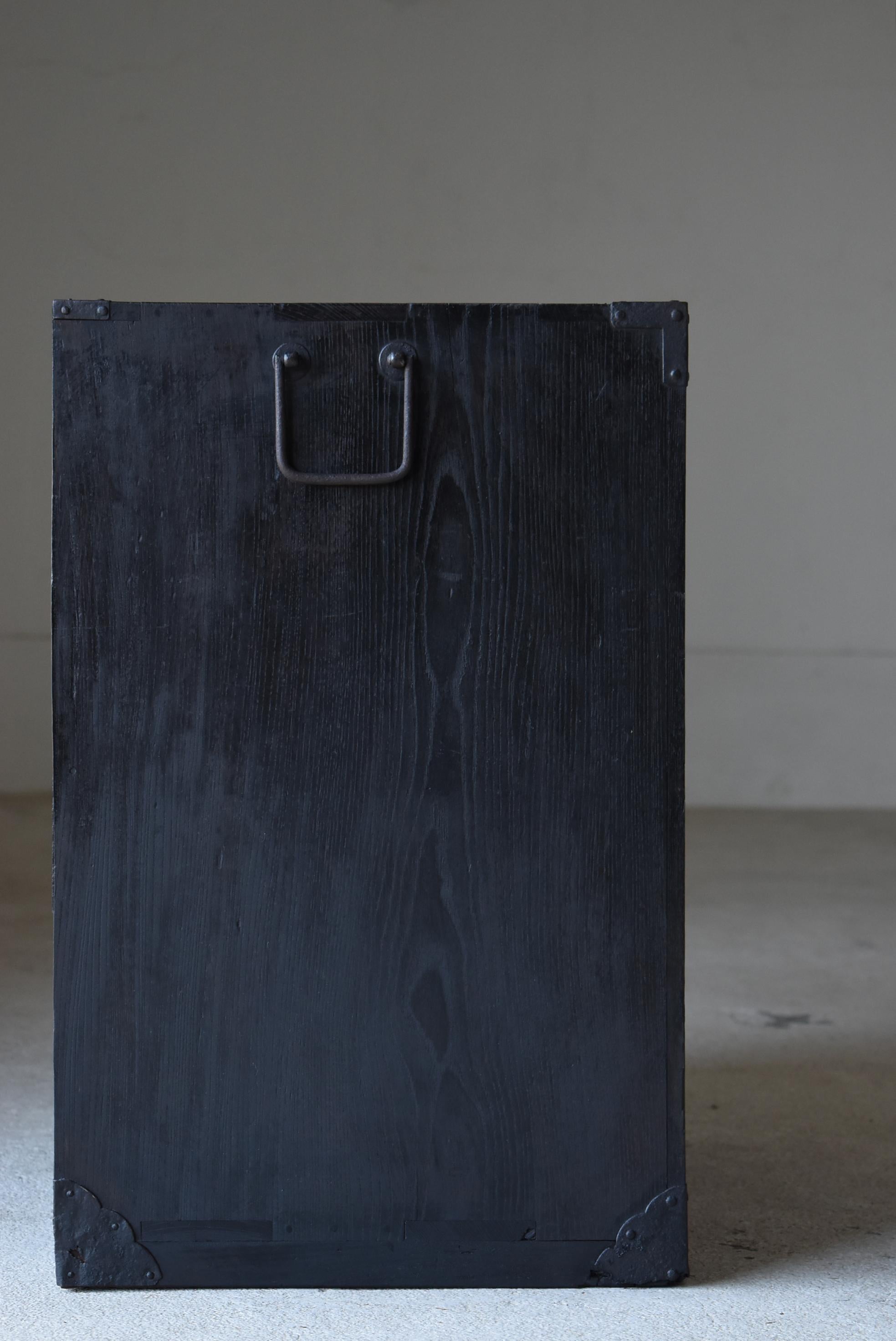 Japanese Antique Black Drawer 1900s-1940s / Tansu Wabi Sabi 8