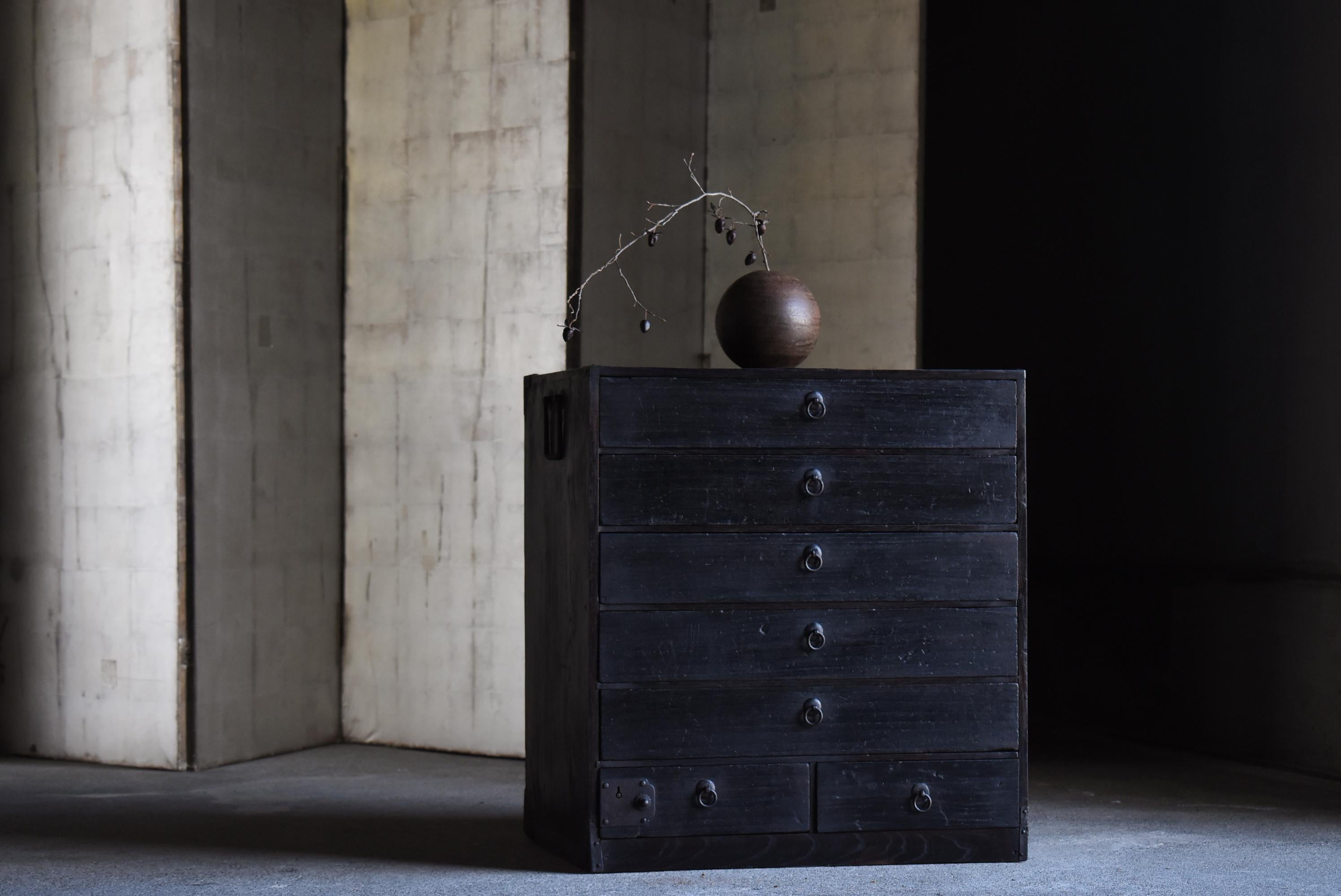 Japanese Antique Black Drawer 1900s-1940s / Tansu Wabi Sabi 10
