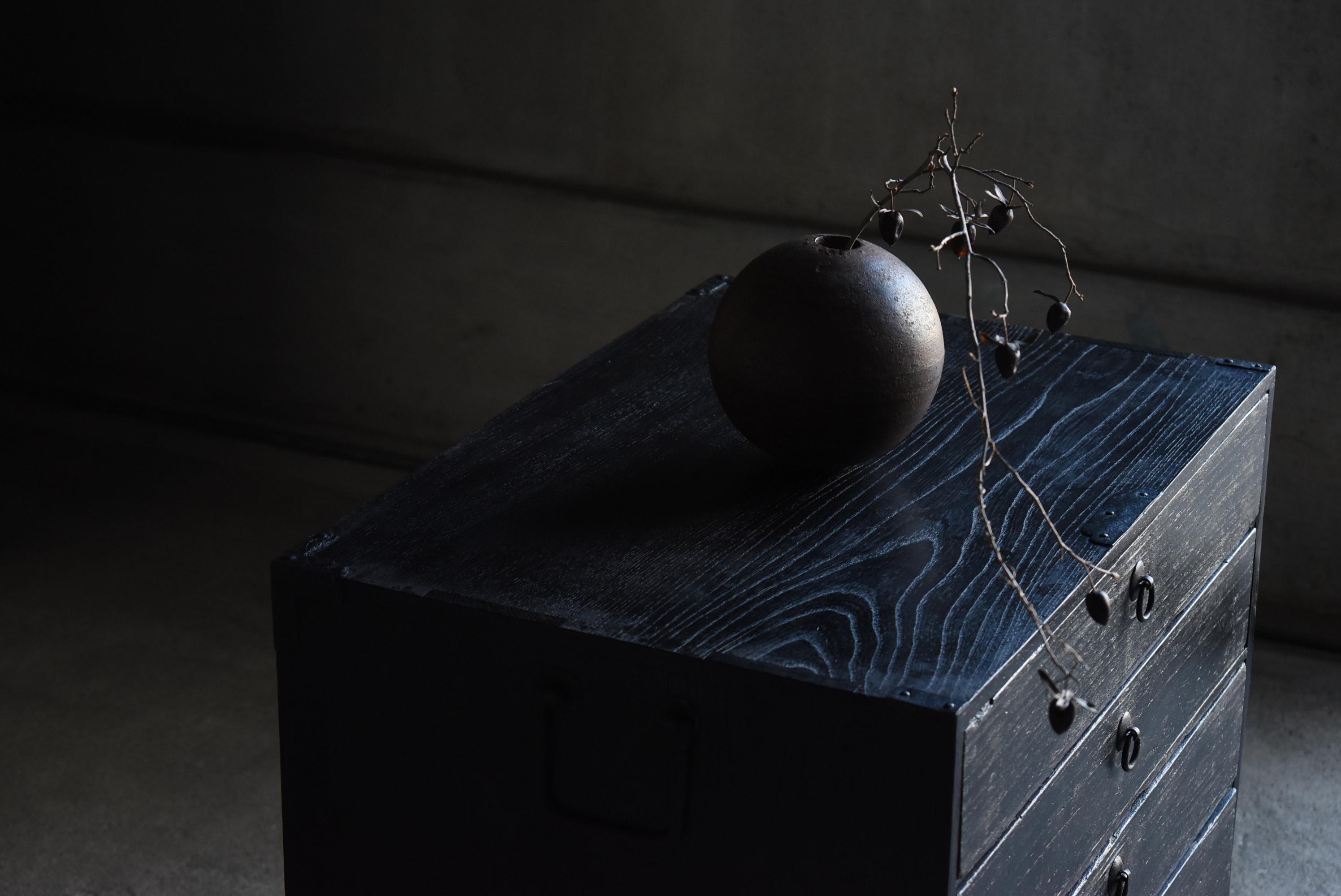 Japanese Antique Black Drawer 1900s-1940s / Tansu Wabi Sabi 11