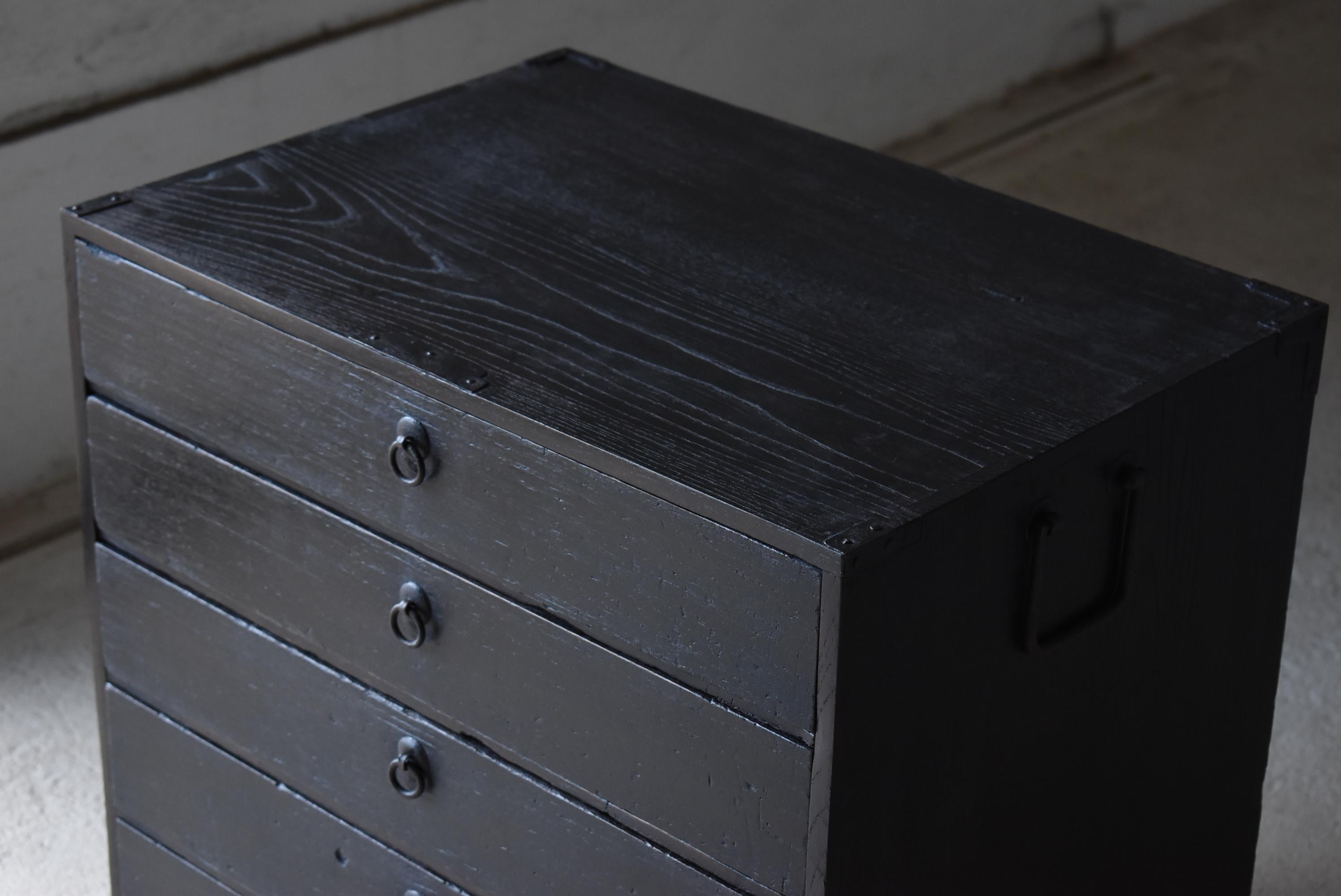 Showa Japanese Antique Black Drawer 1900s-1940s / Tansu Wabi Sabi