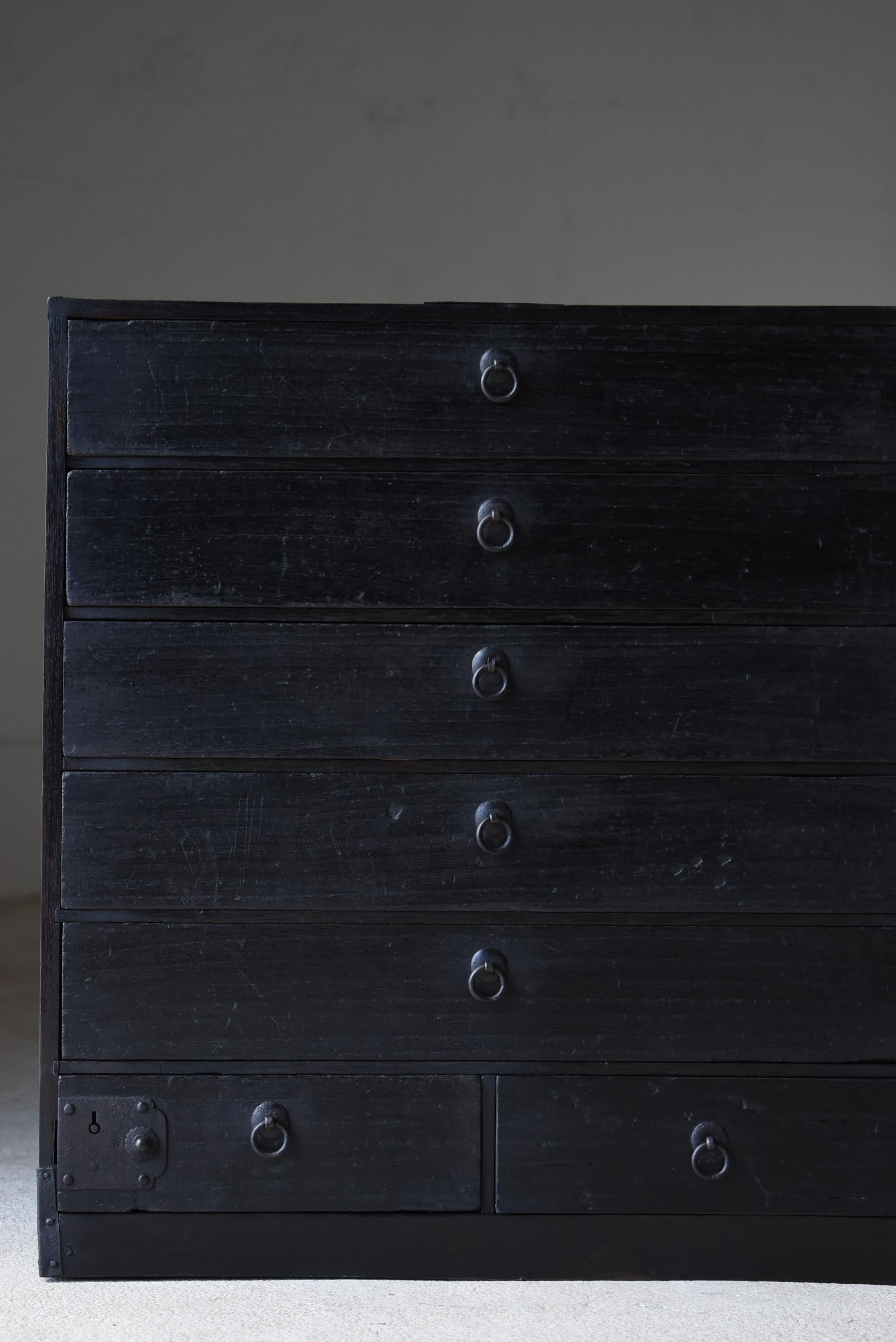 Woodwork Japanese Antique Black Drawer 1900s-1940s / Tansu Wabi Sabi
