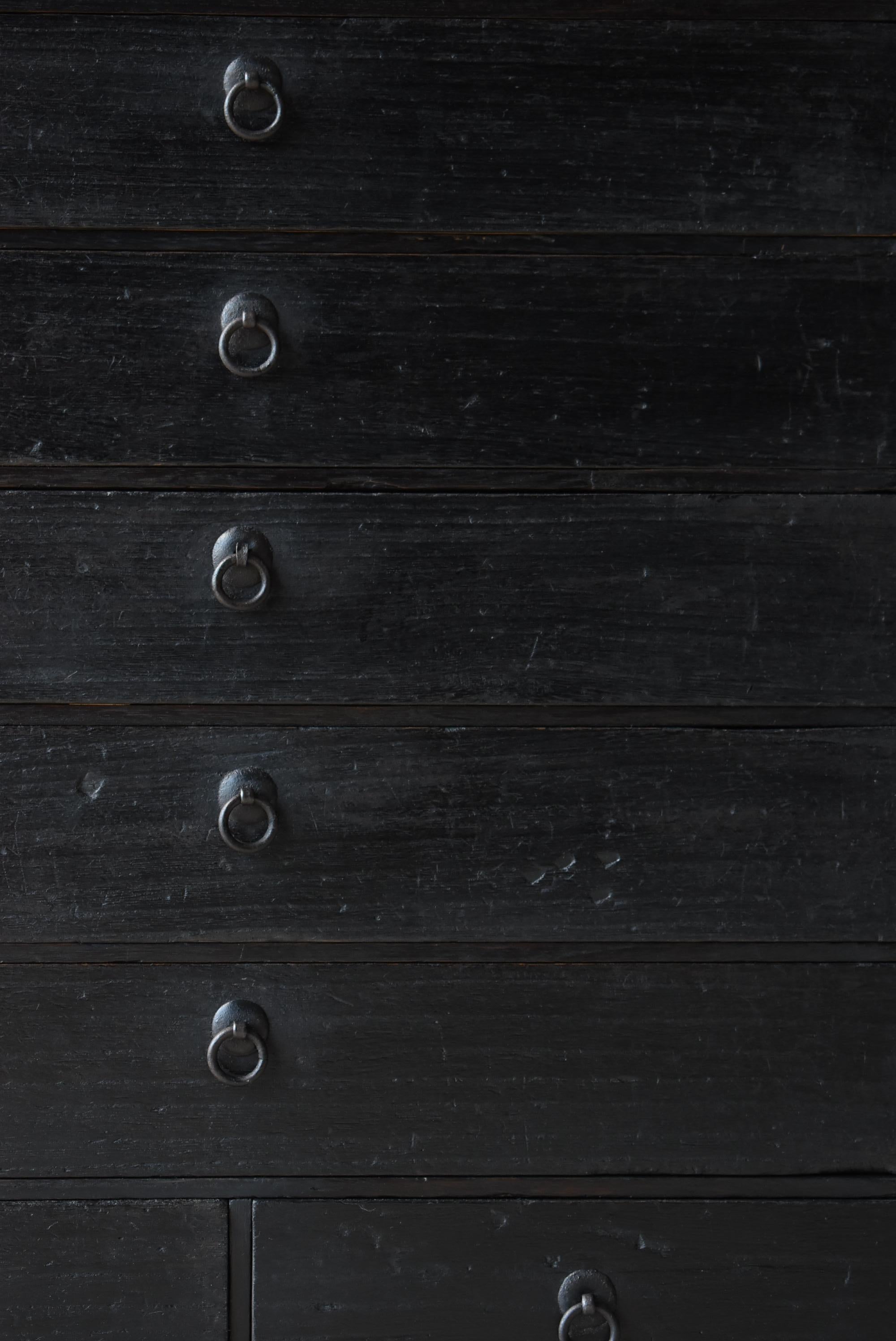 Japanese Antique Black Drawer 1900s-1940s / Tansu Wabi Sabi In Good Condition In Sammu-shi, Chiba