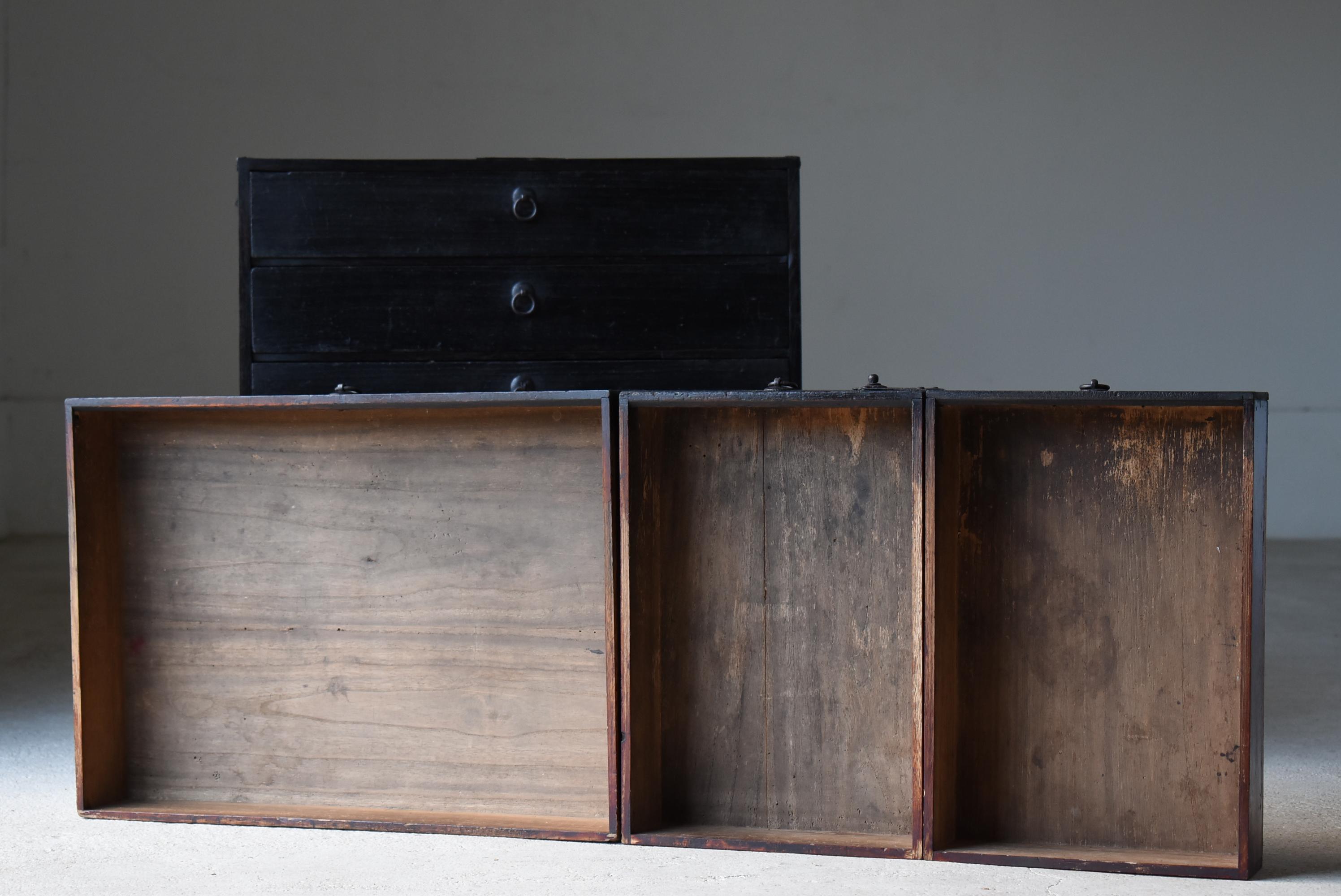 Japanese Antique Black Drawer 1900s-1940s / Tansu Wabi Sabi 1