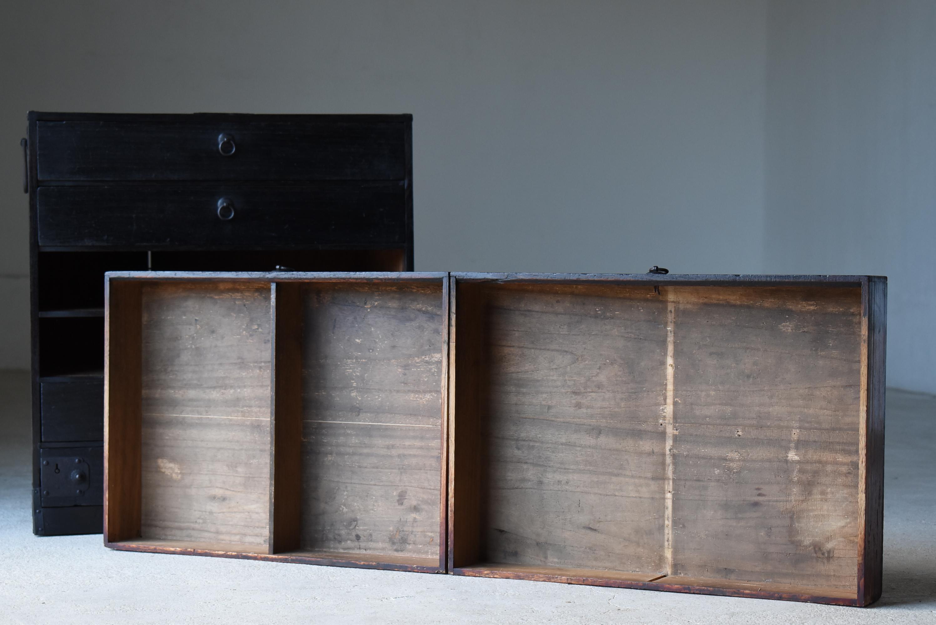 Japanese Antique Black Drawer 1900s-1940s / Tansu Wabi Sabi 2