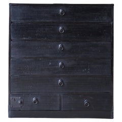 Japanese Antique Black Drawer 1900s-1940s / Tansu Wabi Sabi