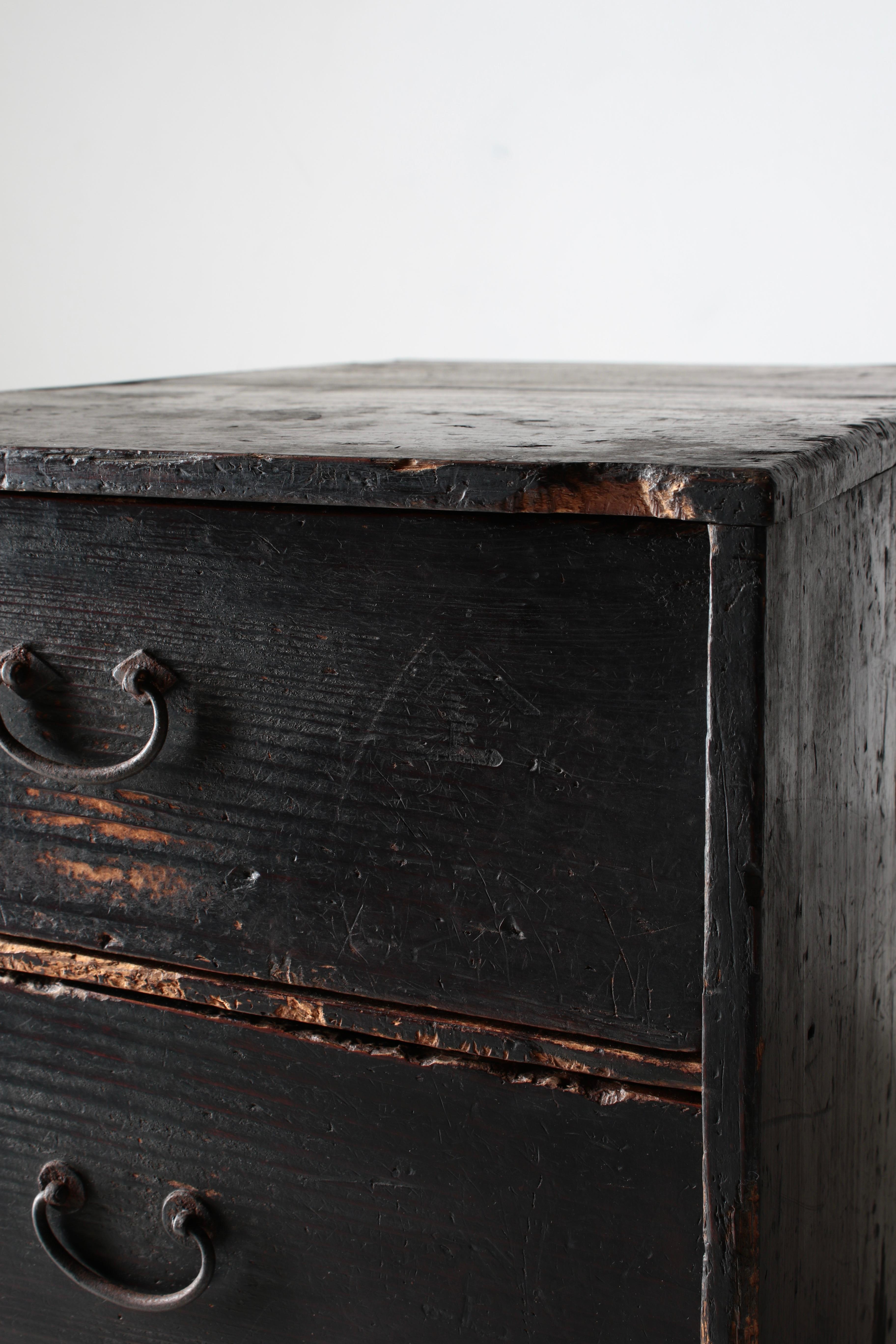 Japanese Antique Black Drawer / Cabinet Tansu / 1868-1912s / Wabi-Sabi Mingei 6