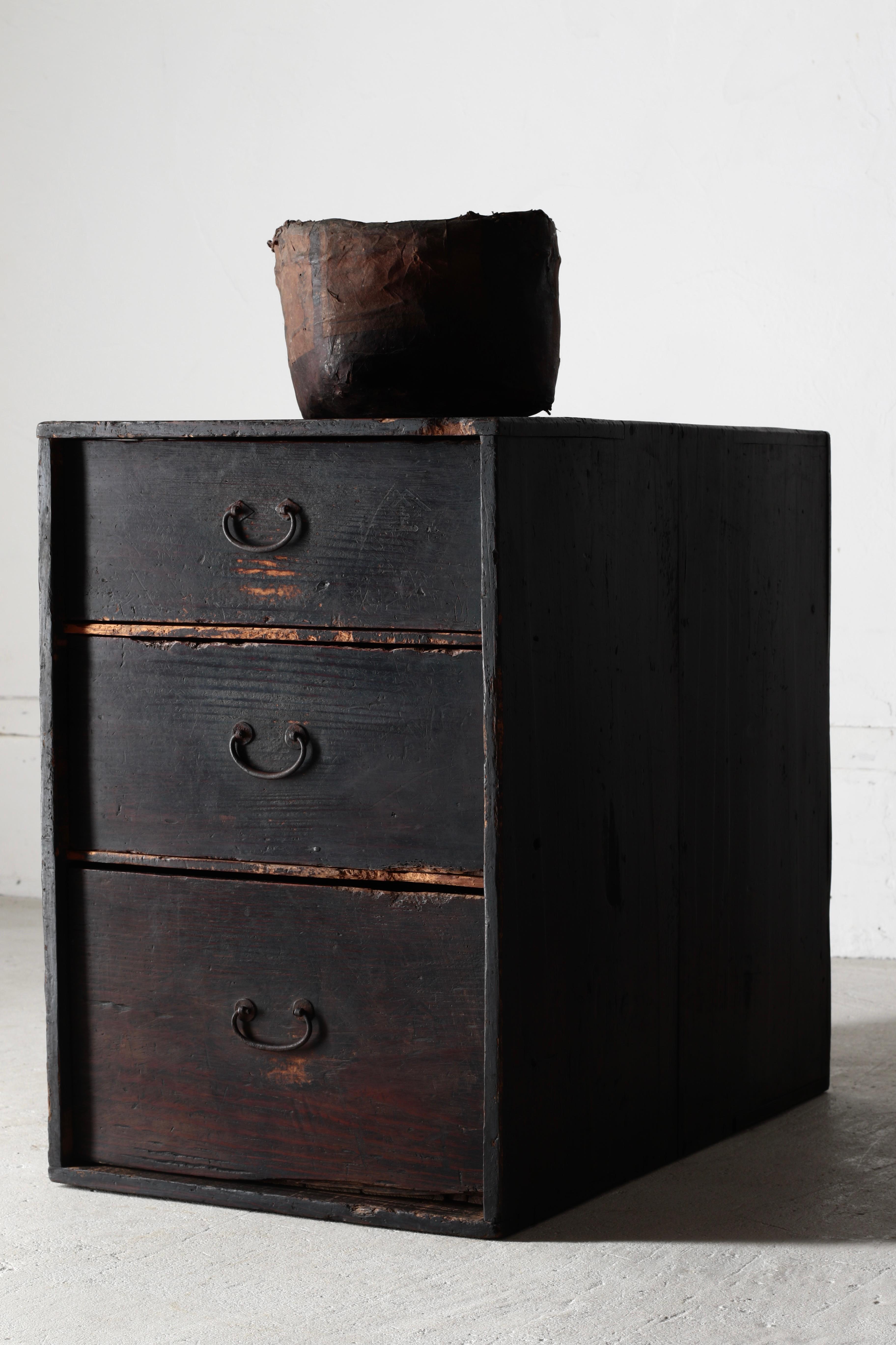 Japanese Antique Black Drawer / Cabinet Tansu / 1868-1912s / Wabi-Sabi Mingei 8