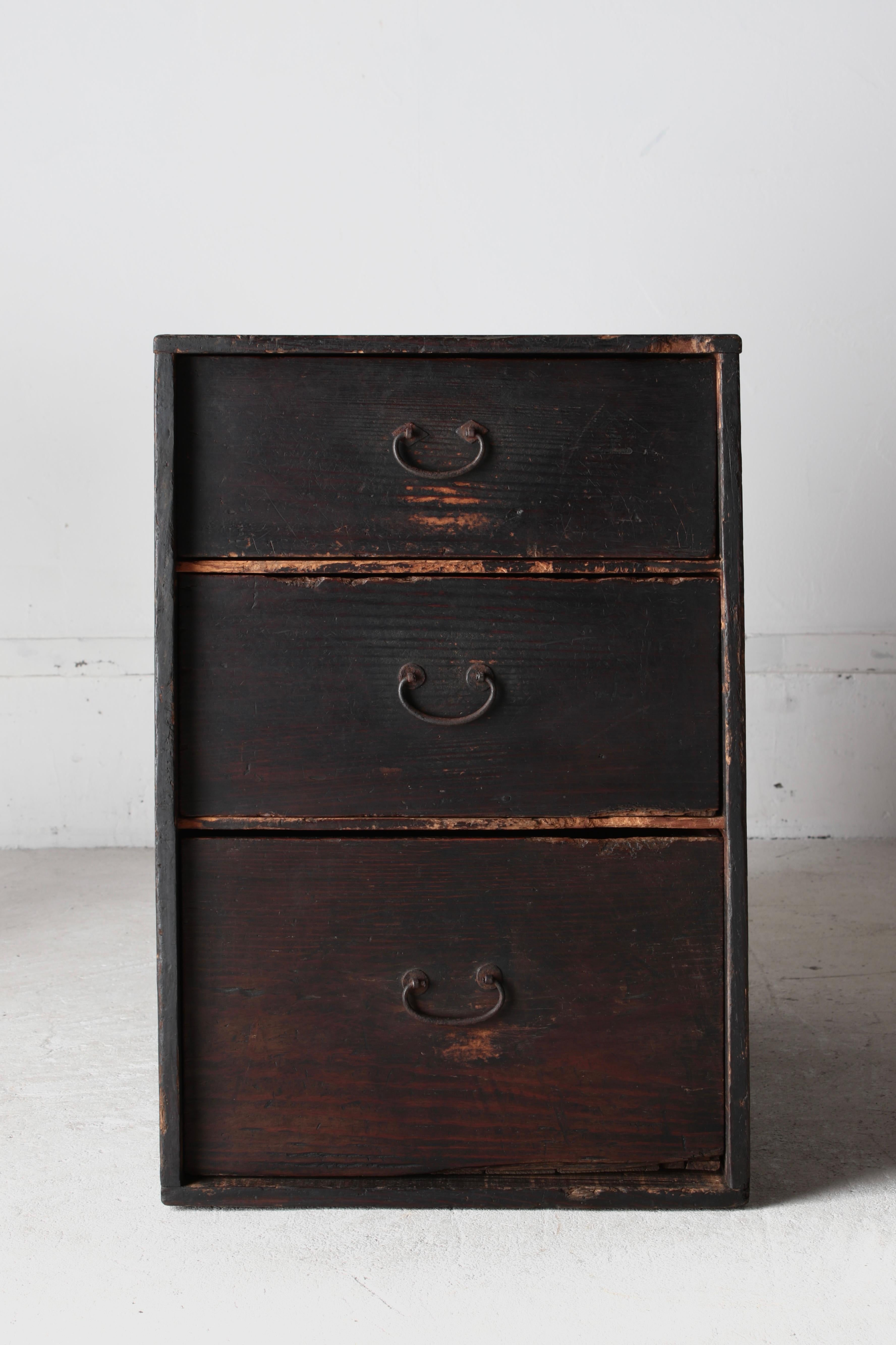 Japanese Antique Black Drawer / Cabinet Tansu / 1868-1912s / Wabi-Sabi Mingei 9