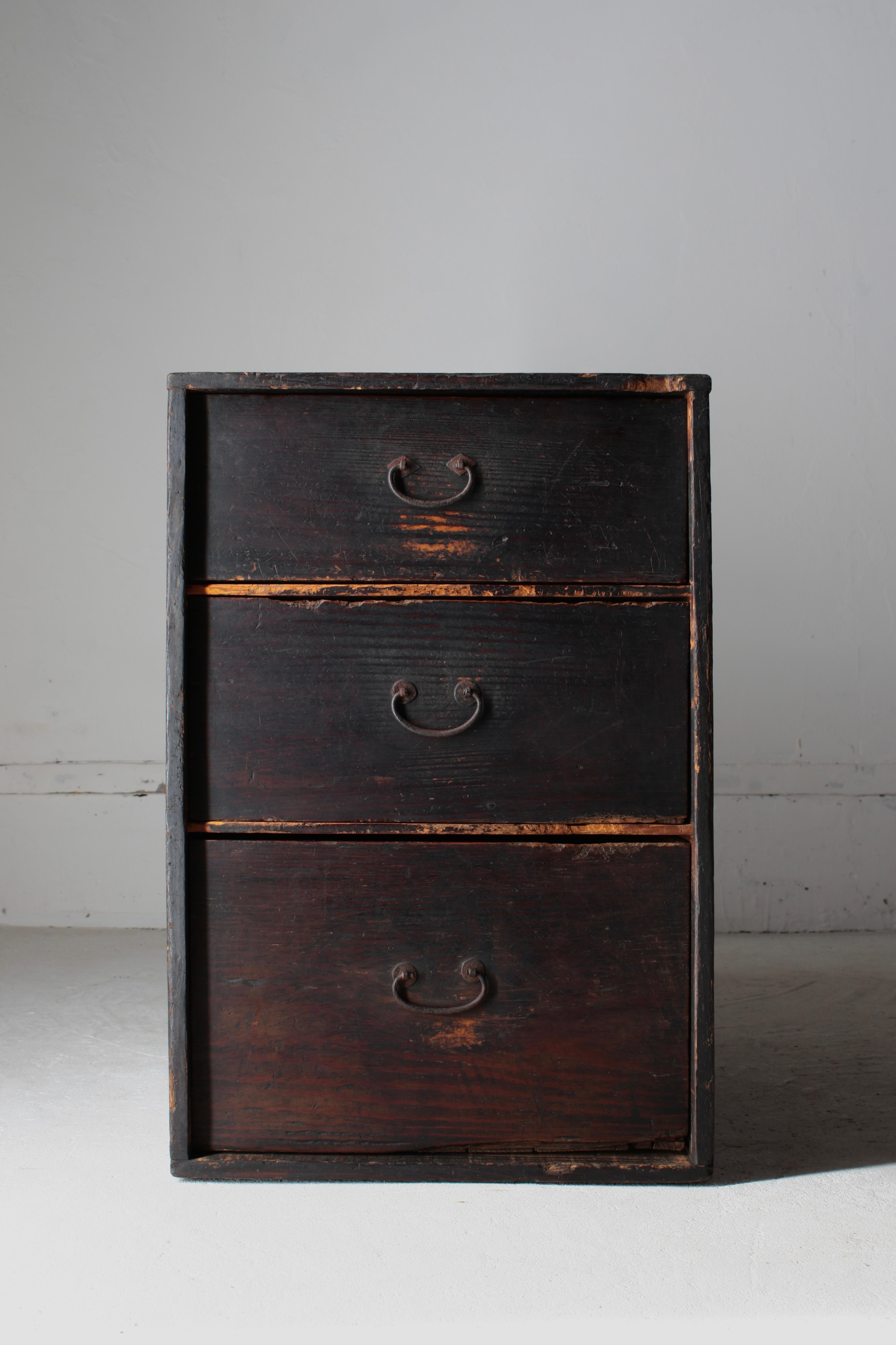 Woodwork Japanese Antique Black Drawer / Cabinet Tansu / 1868-1912s / Wabi-Sabi Mingei