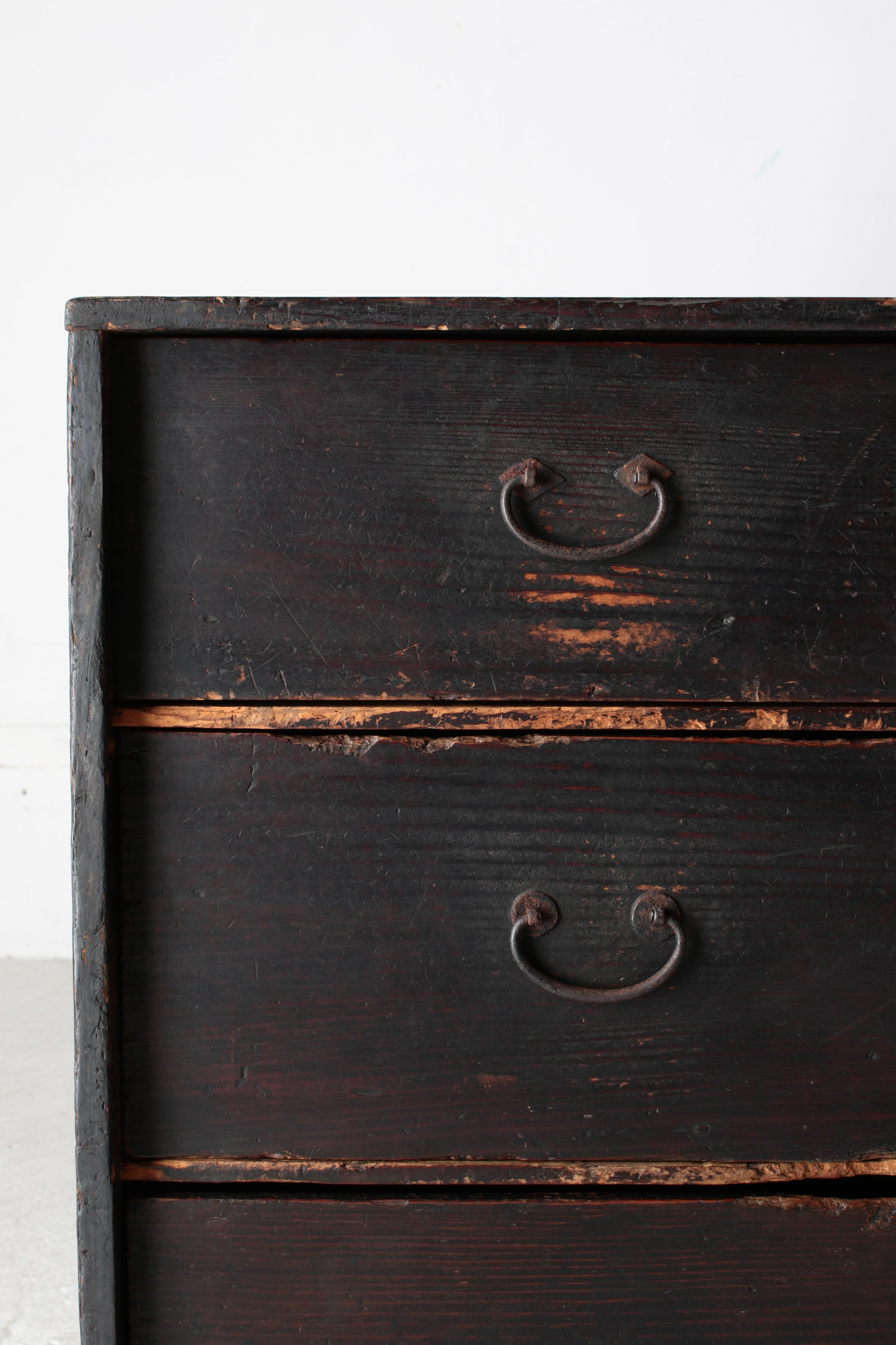 19th Century Japanese Antique Black Drawer / Cabinet Tansu / 1868-1912s / Wabi-Sabi Mingei