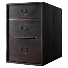 Japanese Antique Black Drawer / Cabinet Tansu / 1868-1912s / Wabi-Sabi Mingei